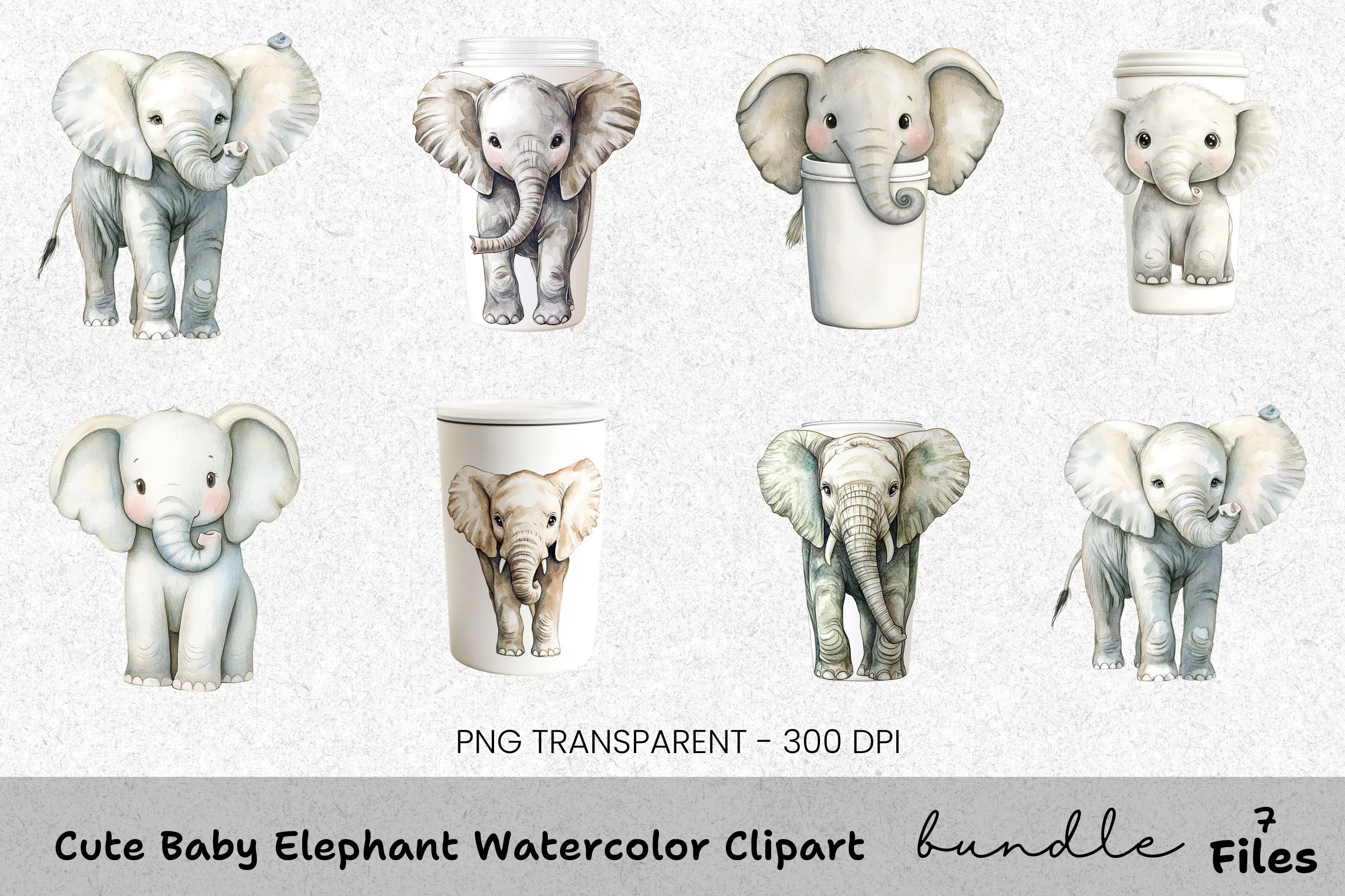 Cute Baby Elephant Clipart Bundle