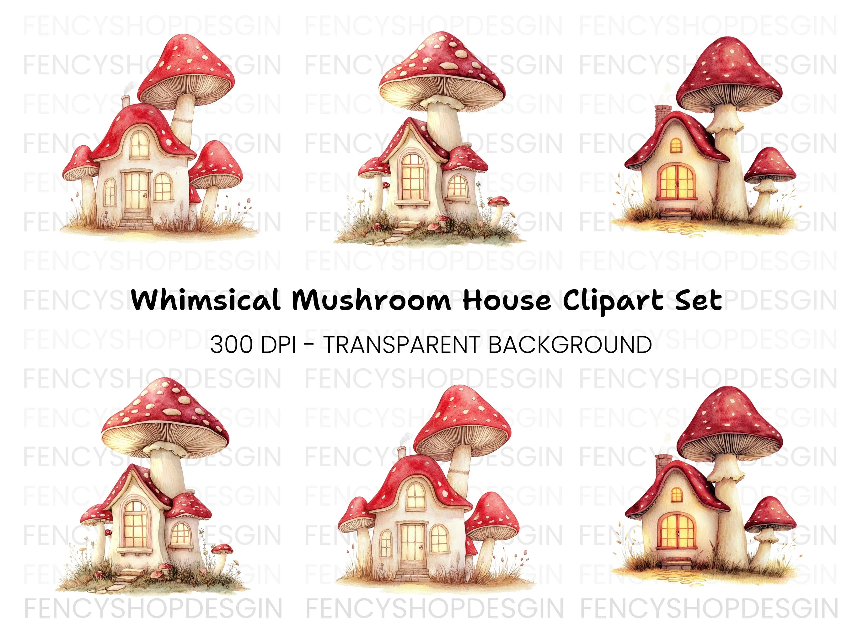 Enchanted Mushroom House Clipart Bundle
