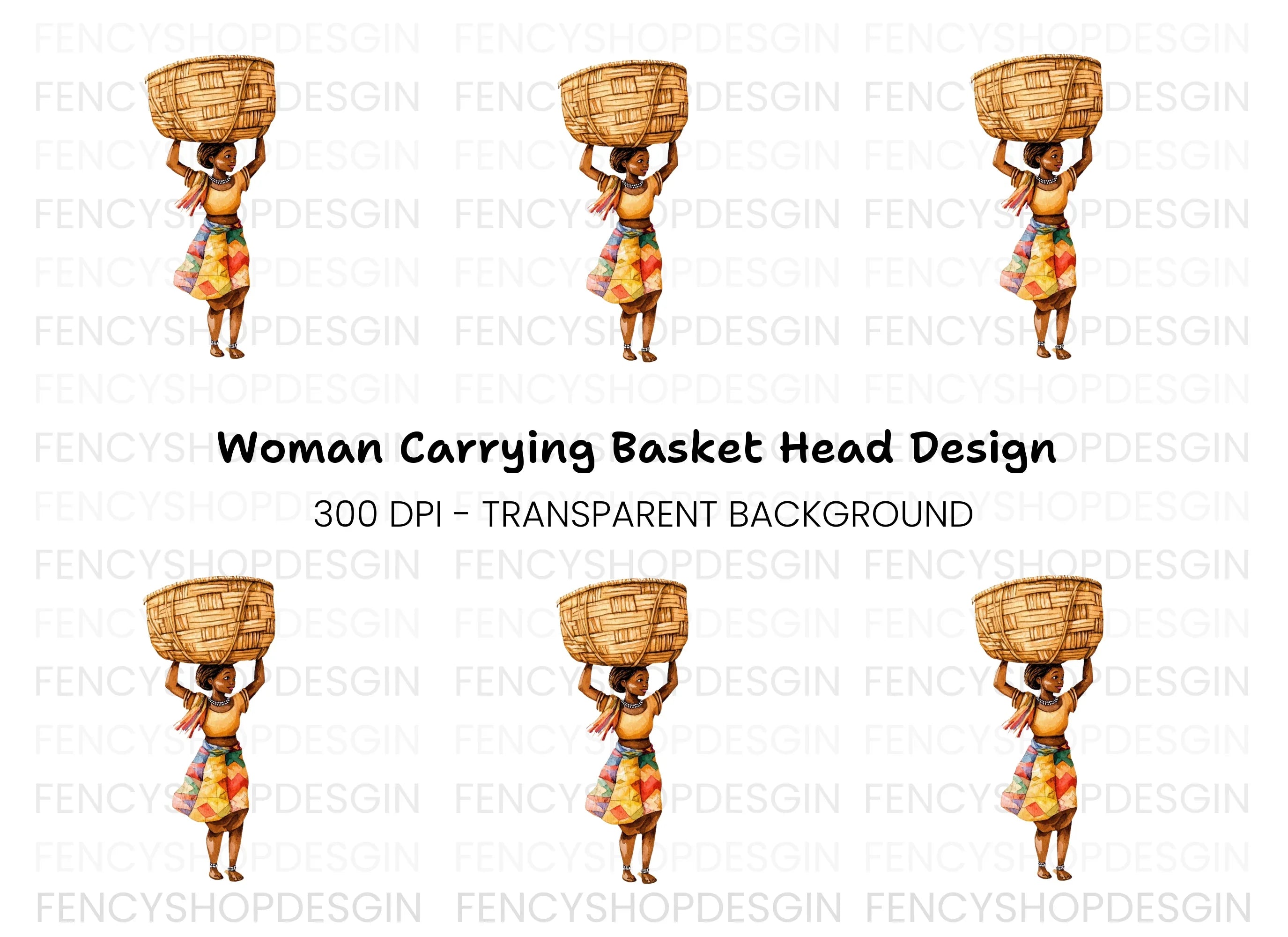 Body Woman with Basket on Head Clipart Bundle
