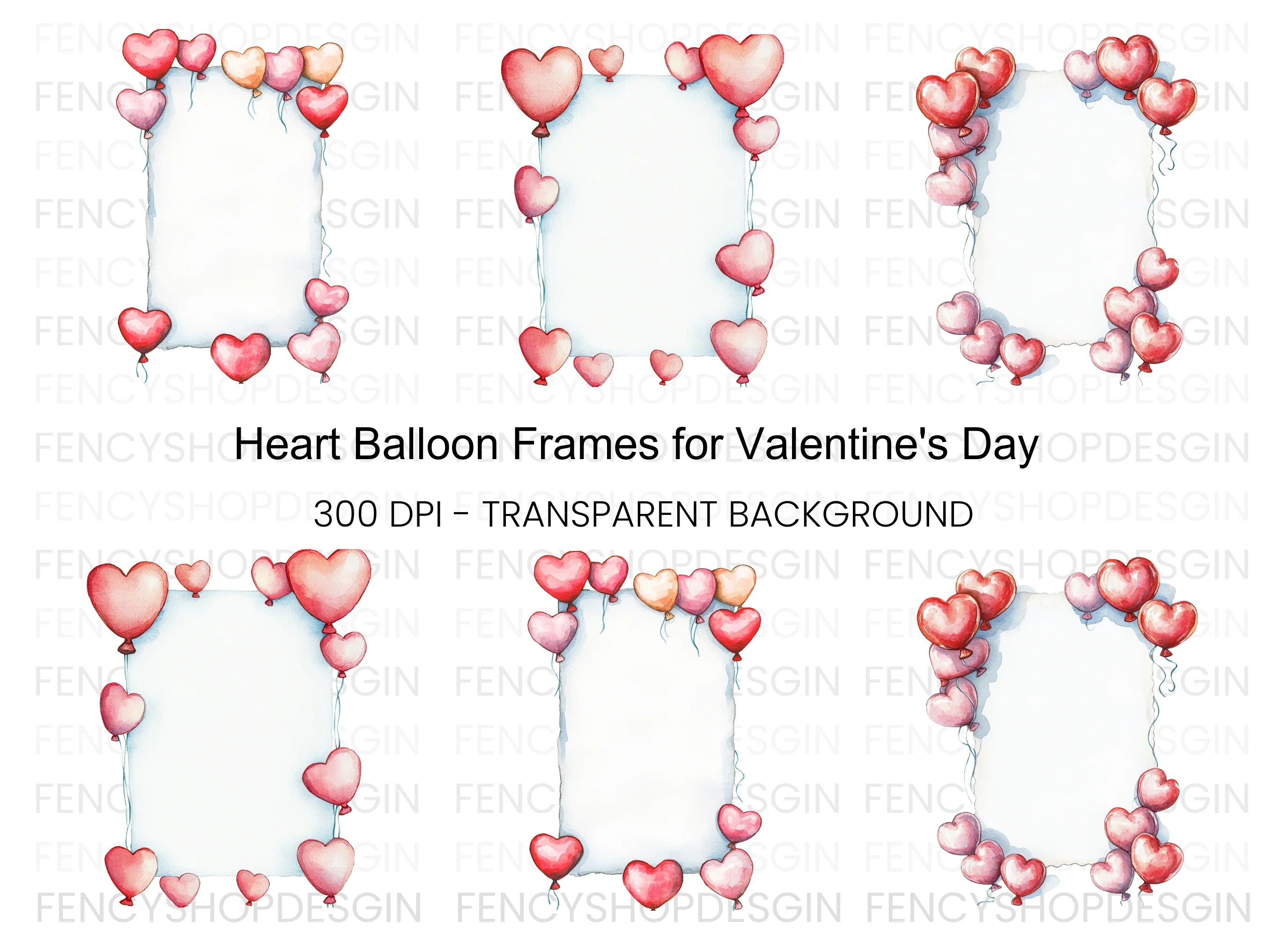 Heart Balloon Frame Clipart Bundle