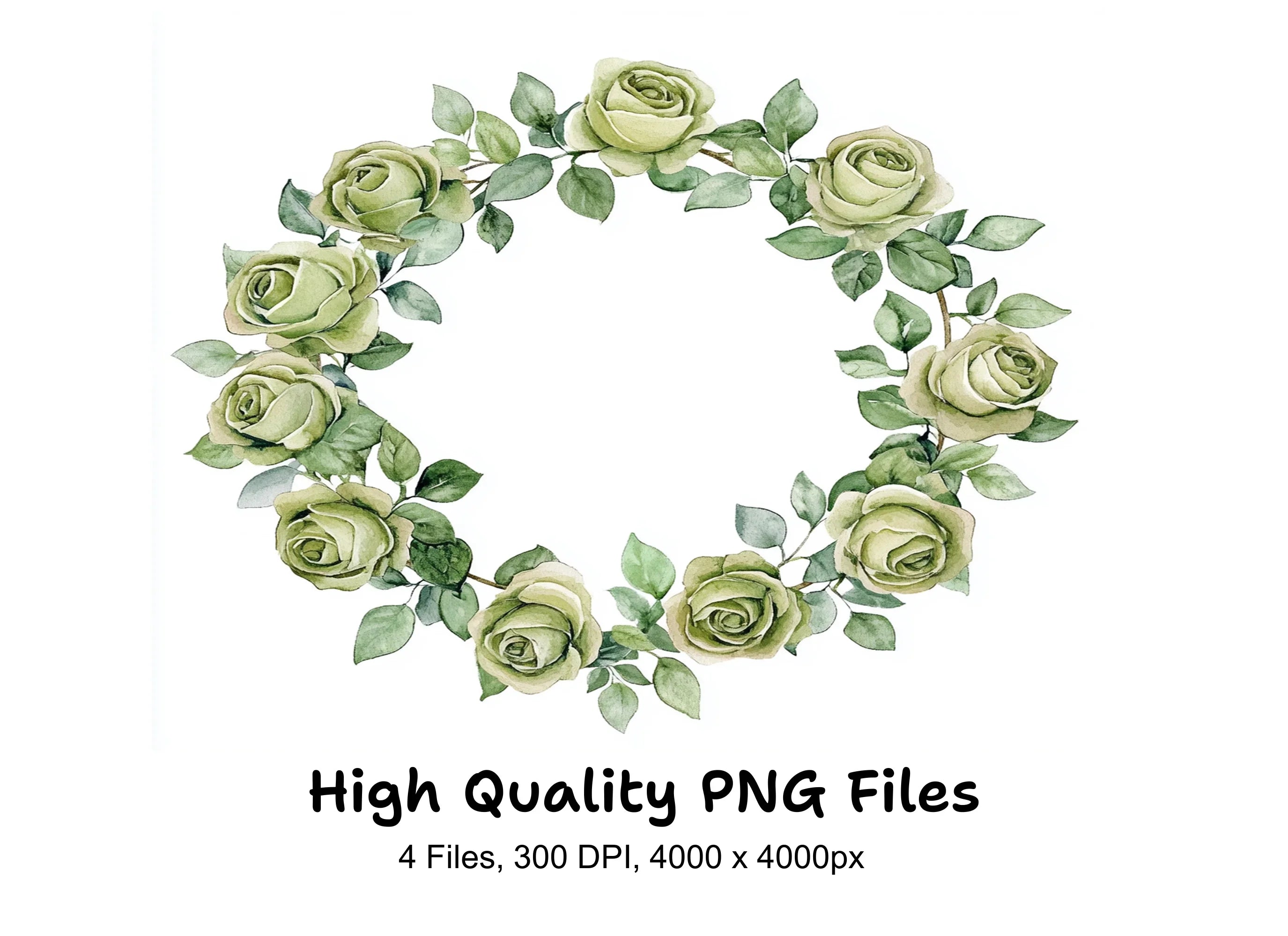 Green Rose Wreath Clipart Bundle