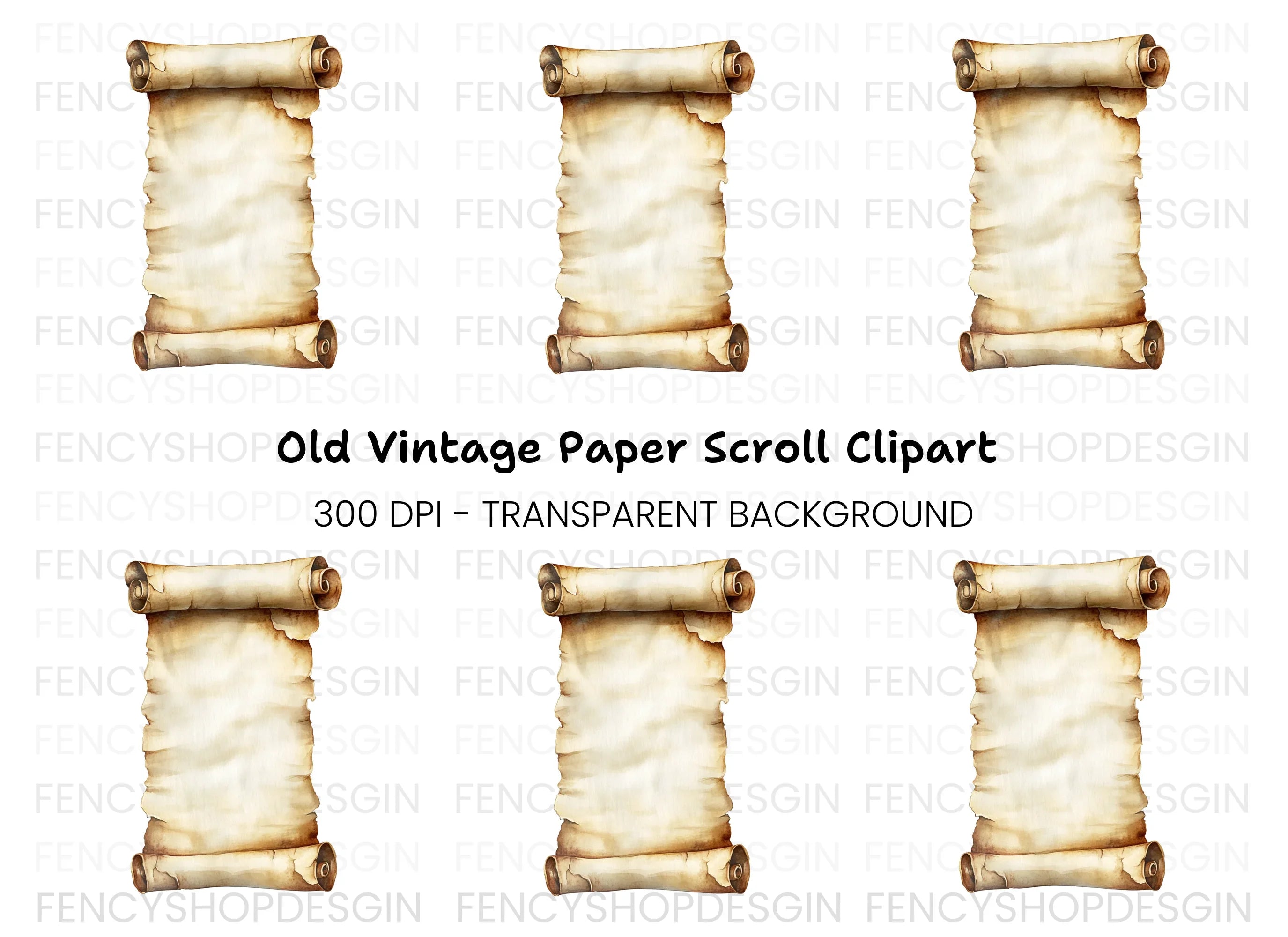 Aged Scroll Unfurled Parchment Clipart Bundle