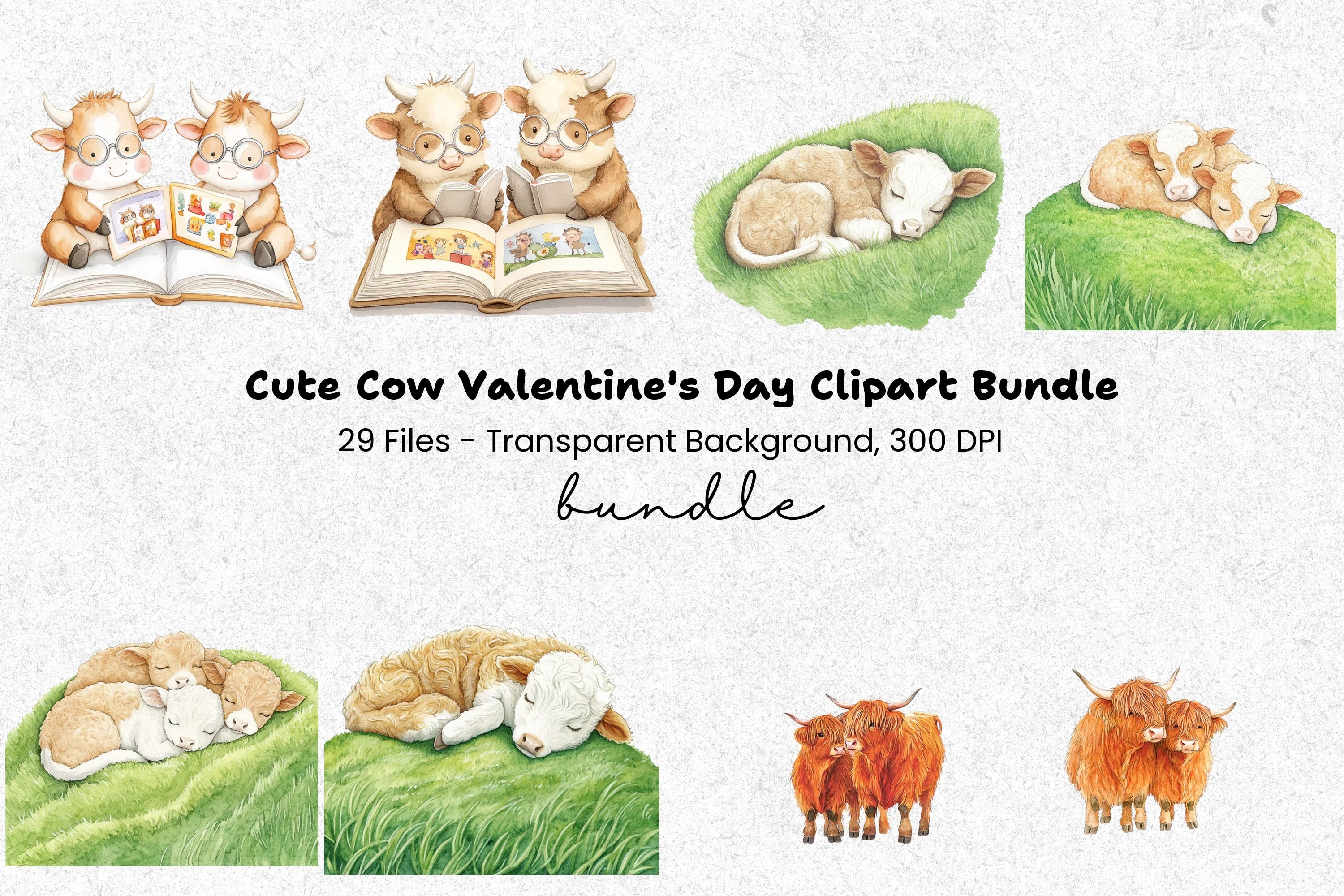 Adorable Calf Reading Sleeping Clipart Bundle
