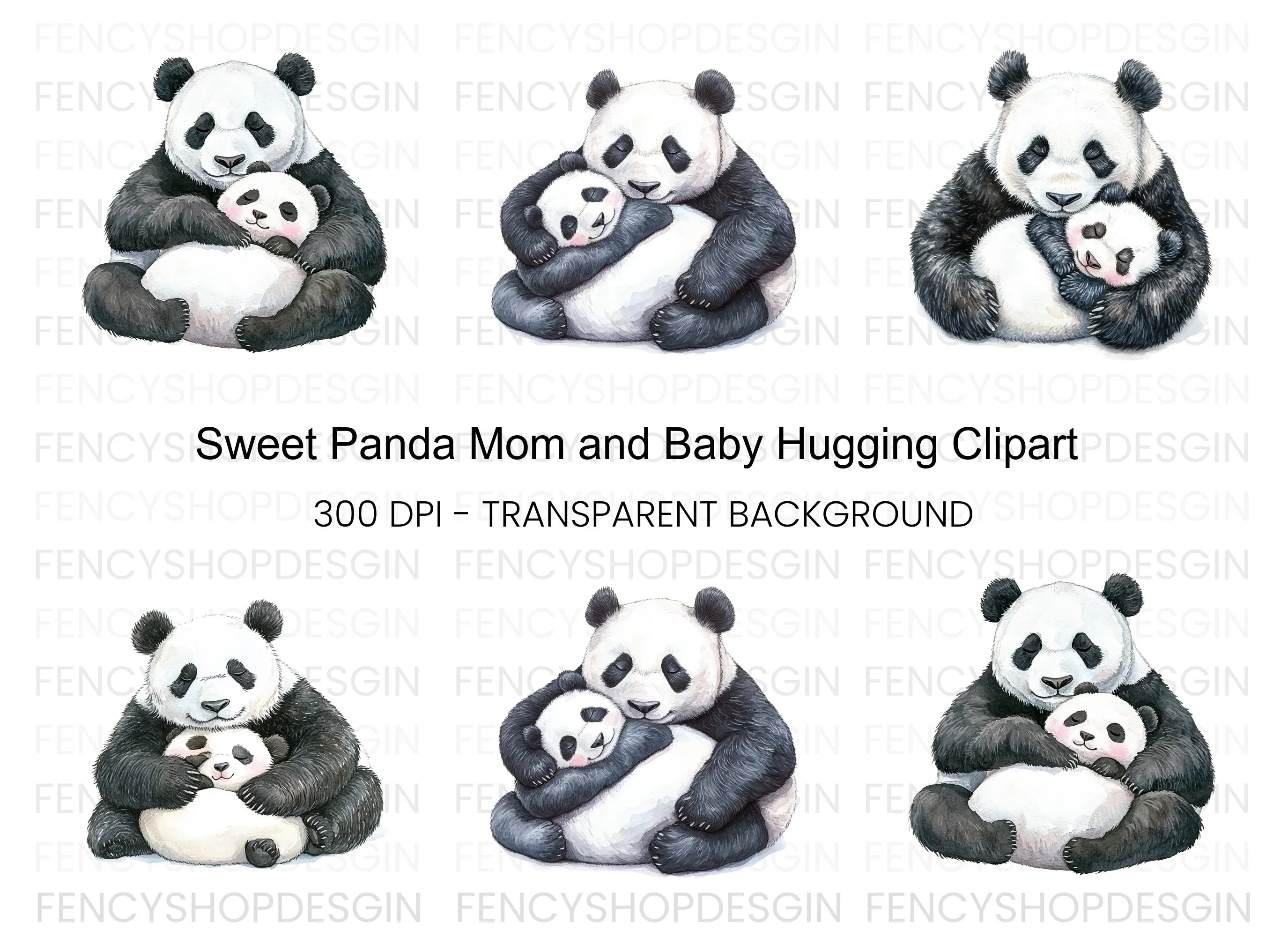 Sweet Panda Mom and Baby Clipart Bundle