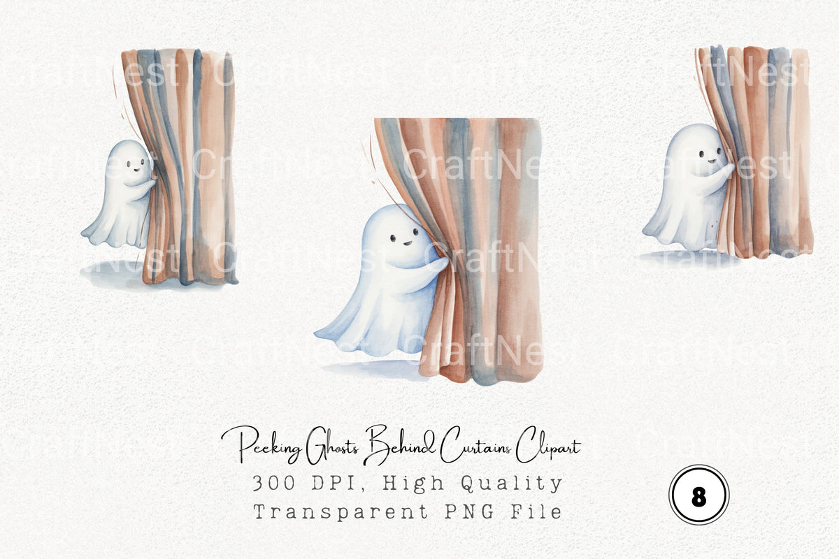 Peeking Ghosts Behind Curtains Clipart Bundle