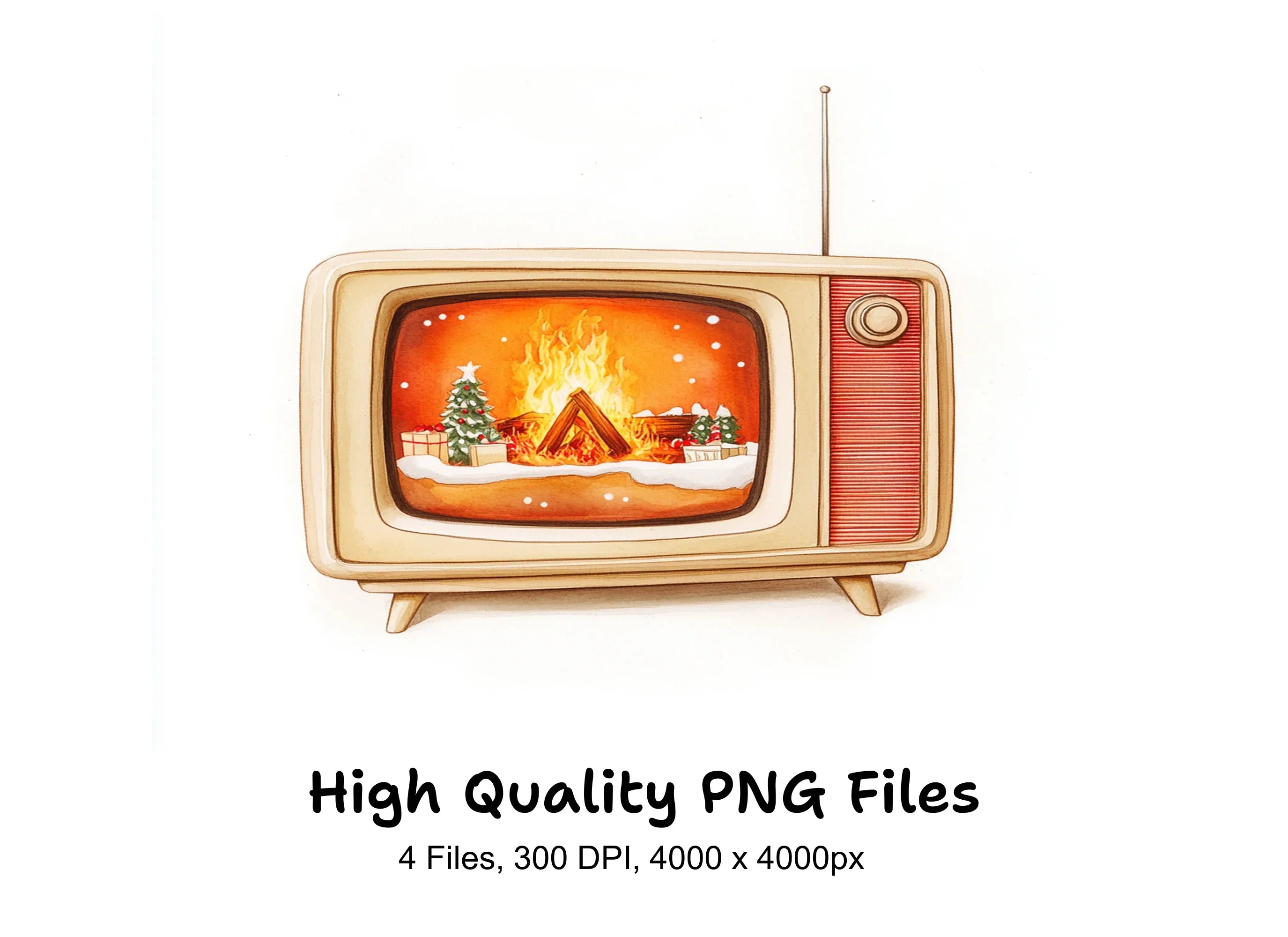 Cozy Fireplace Vintage TV Clipart Bundle