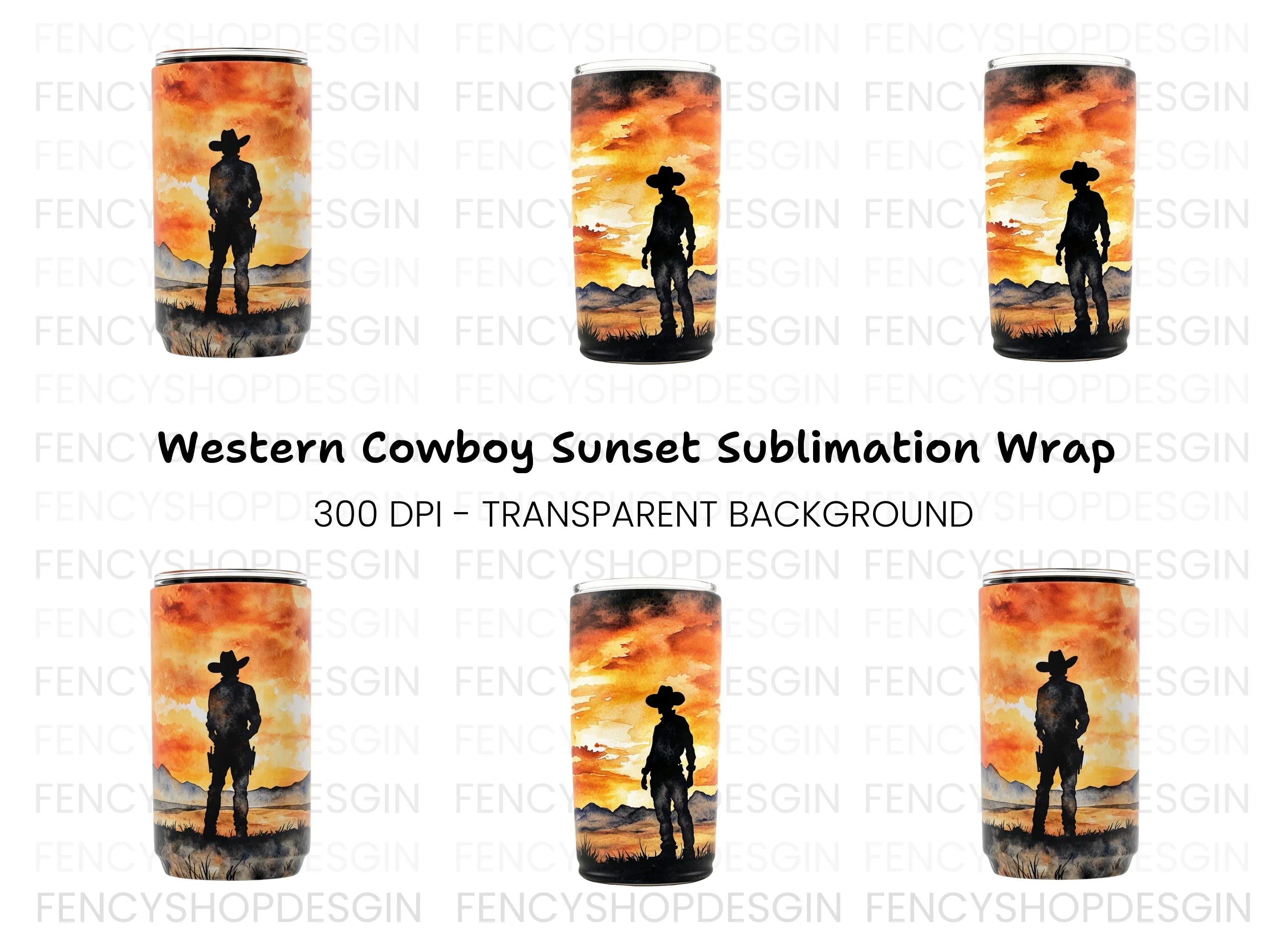 Cowboy Sunset Tumbler Clipart Bundle