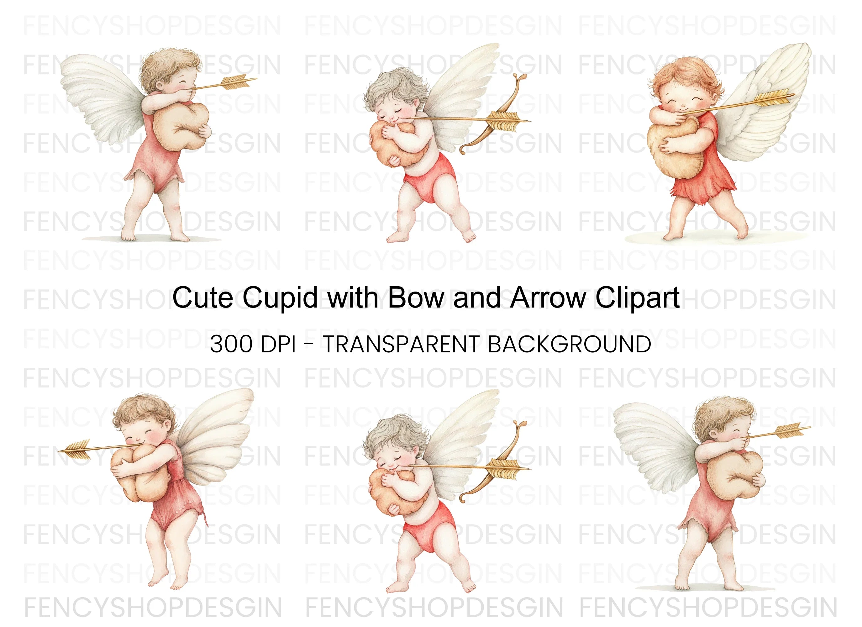 Playful Cupid with Bow and Arrow Clipart Bundle