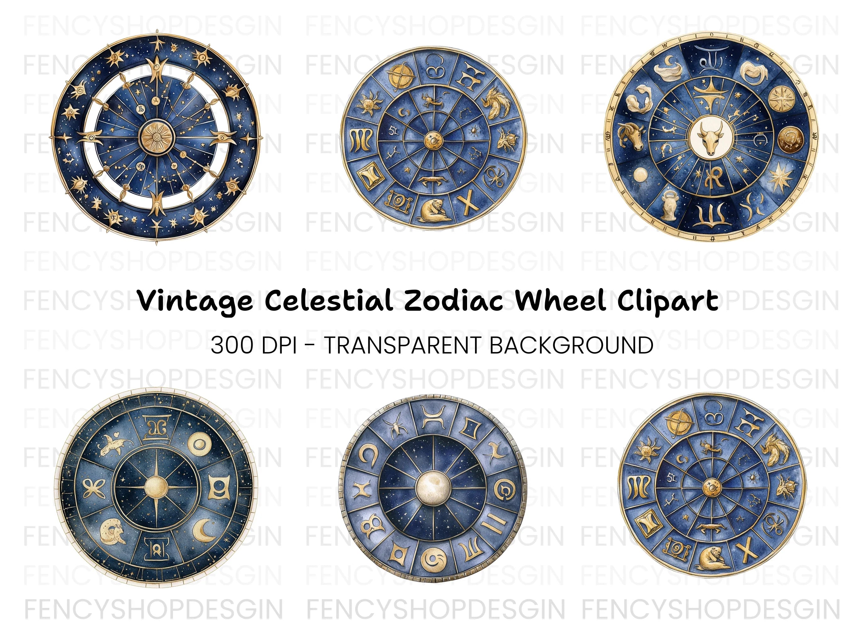 Astrology Wheel Zodiac Sign Clipart Bundle