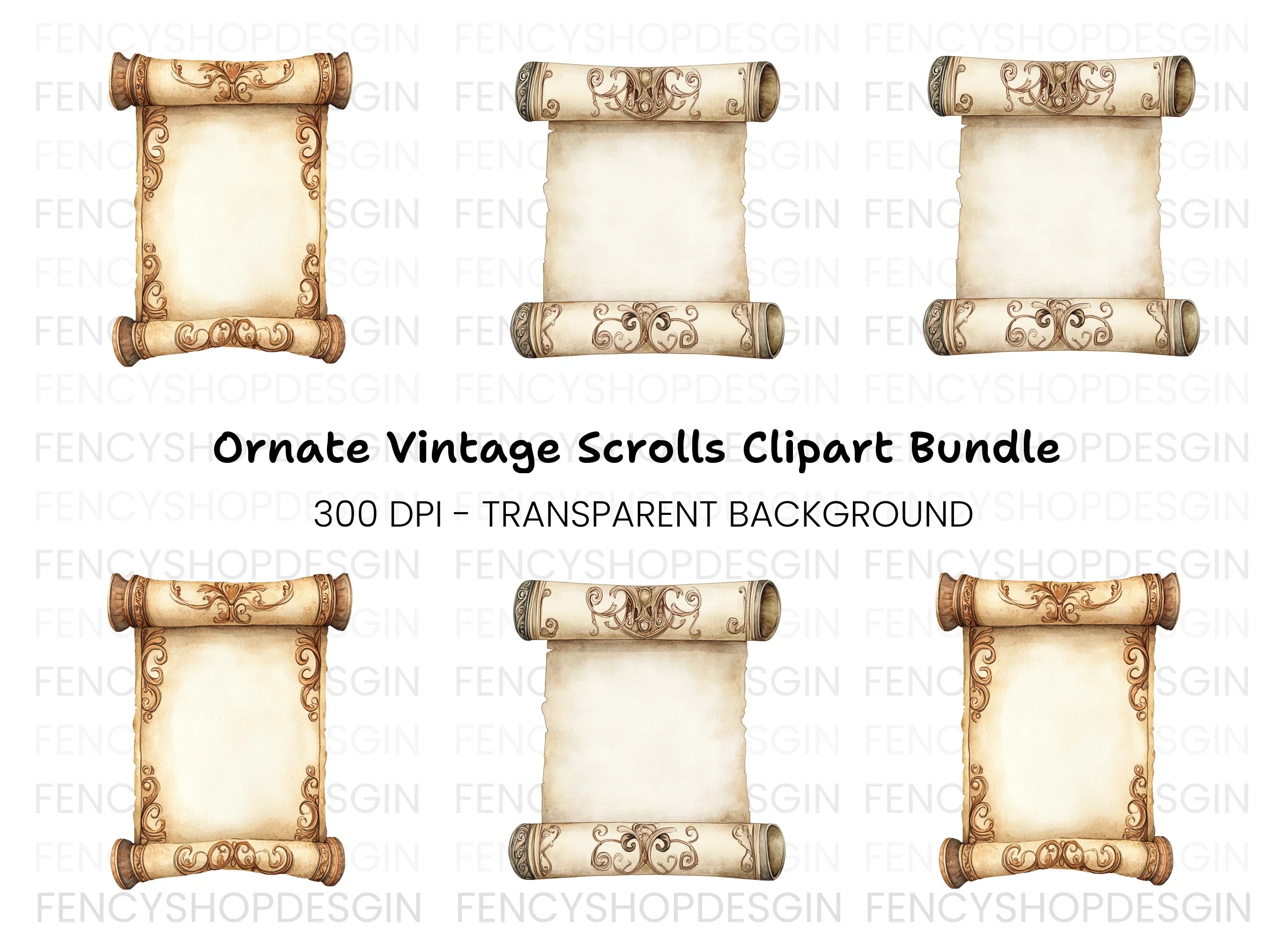 Ornate Scroll Decorative Borders Clipart Bundle