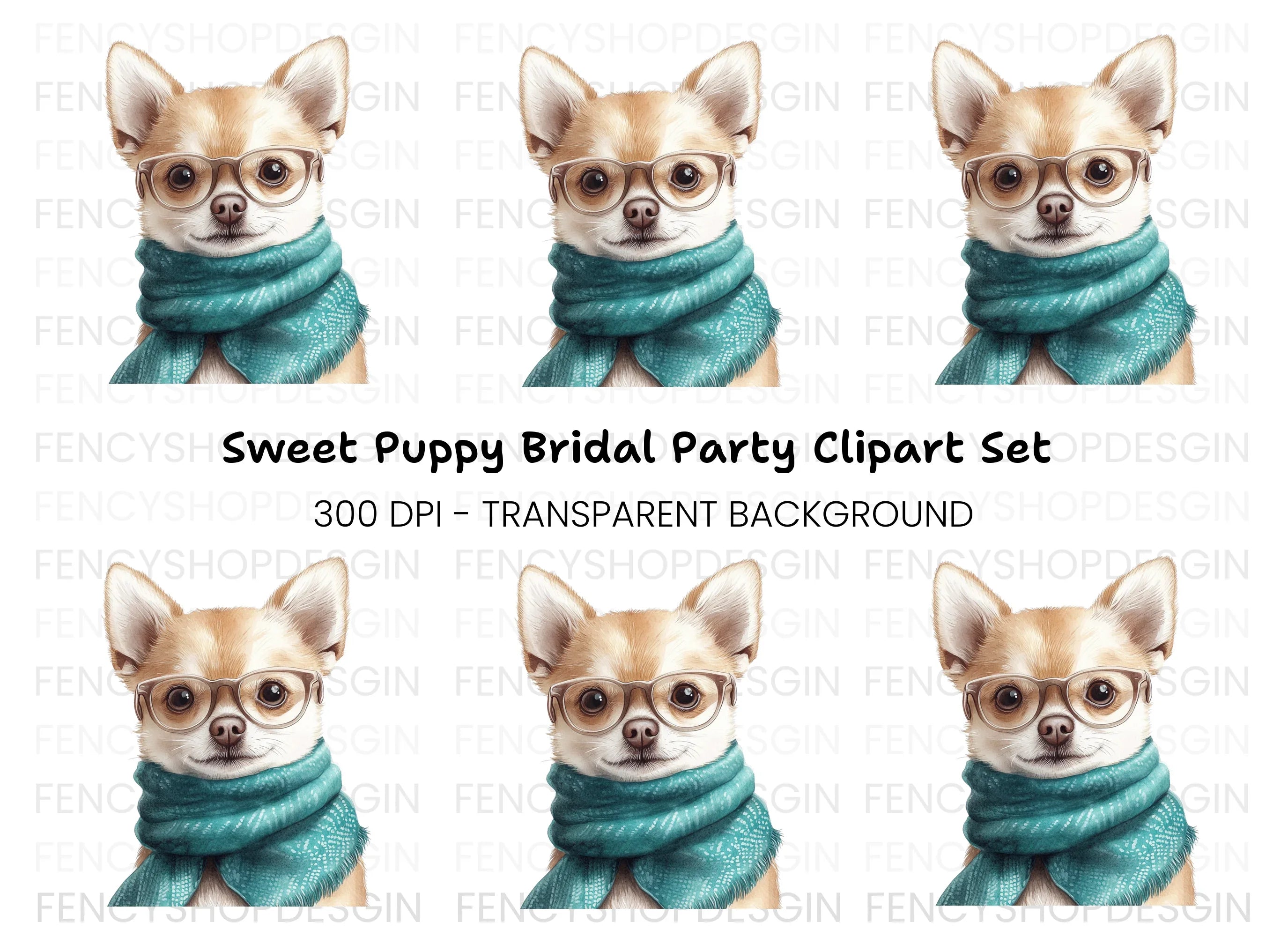 Cute Chihuahua with Glasses Clipart Bundle
