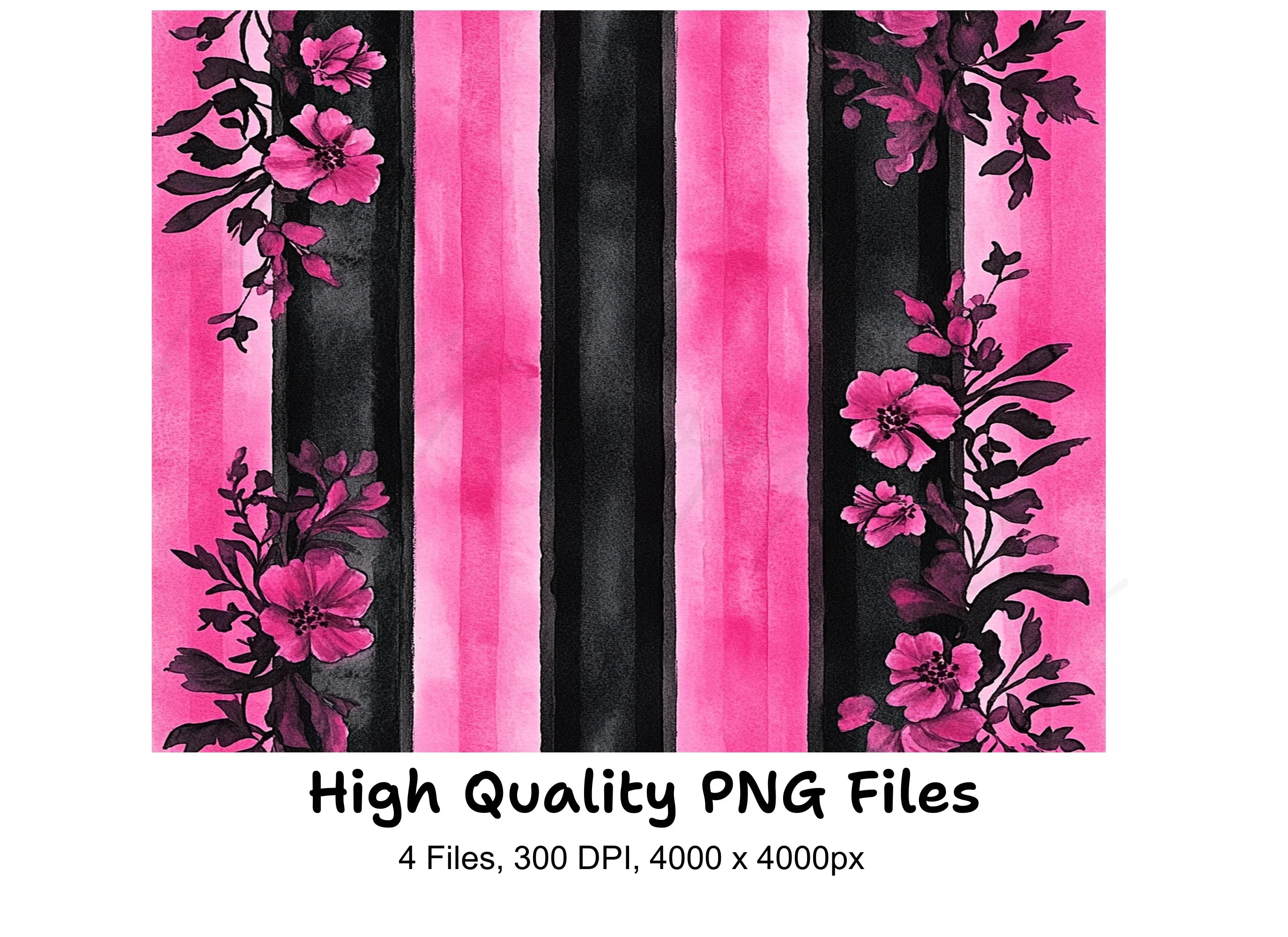 Vibrant Pink Black Floral Stripes Clipart Bundle