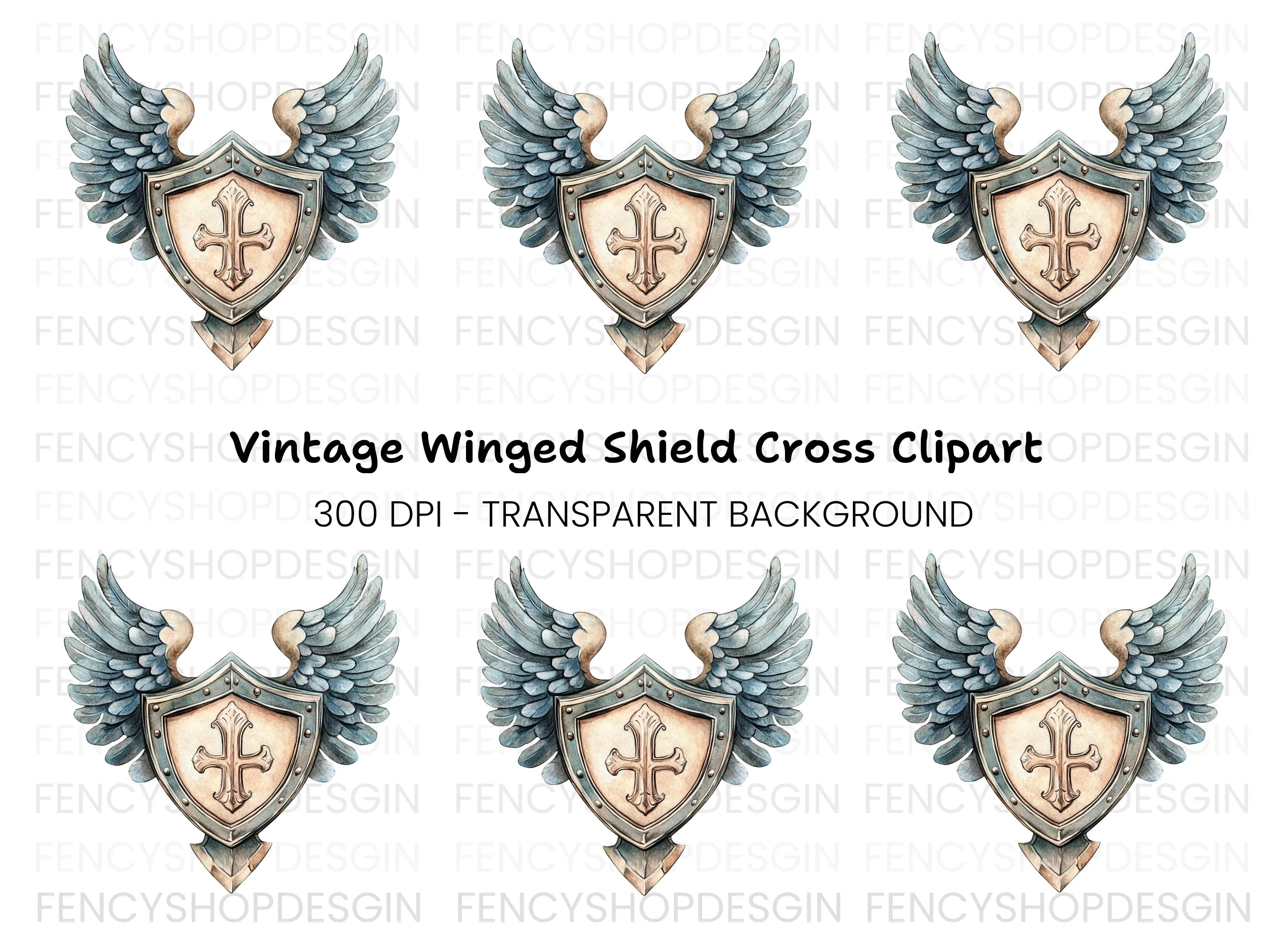 Winged Shield Cross Clipart Bundle