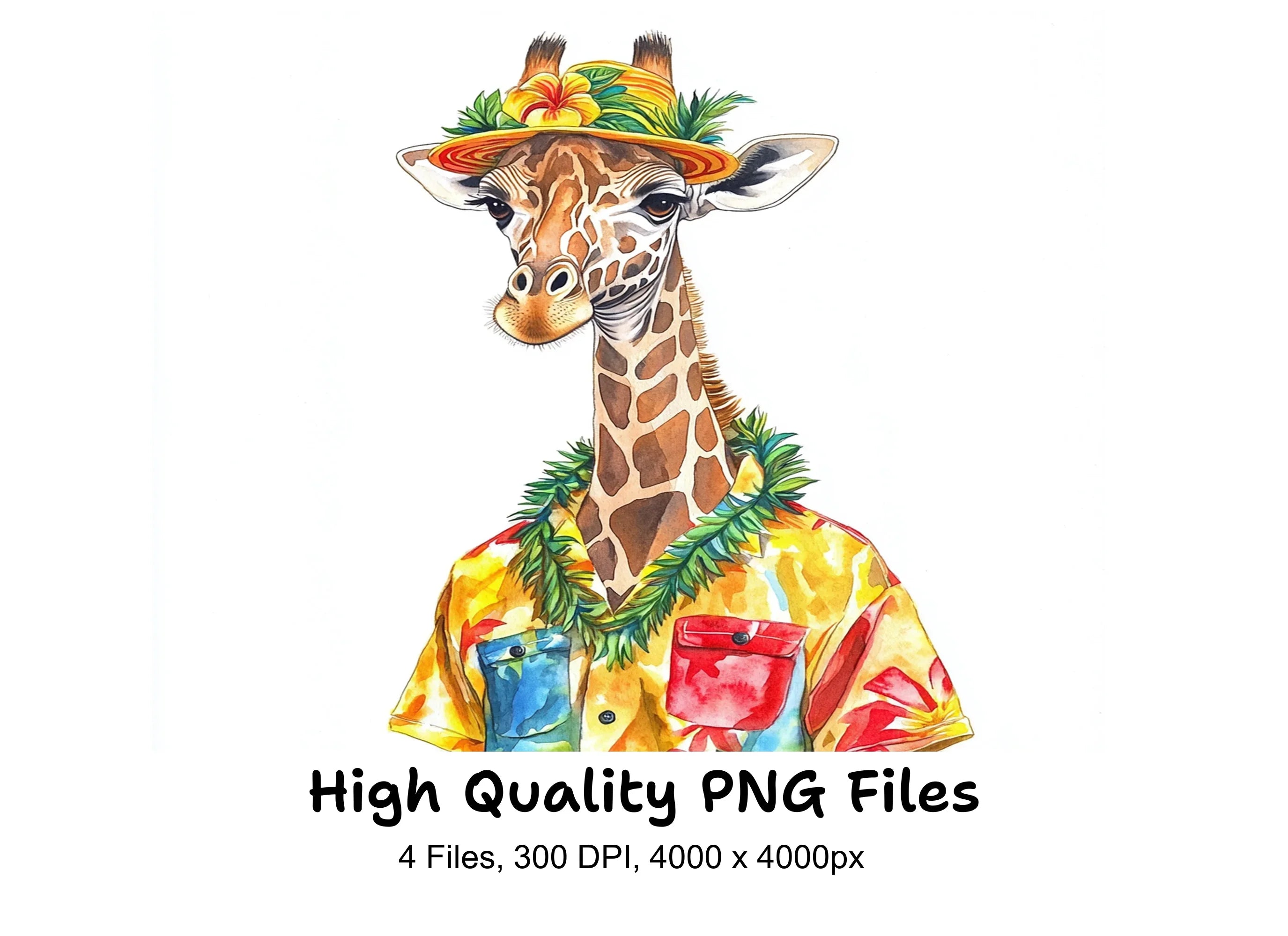 Giraffes in Hawaiian Shirts Clipart Bundle