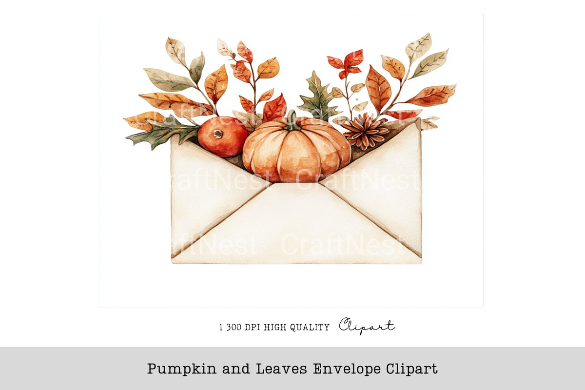 Pumpkin And Leaves Envelope Clipart Bundle