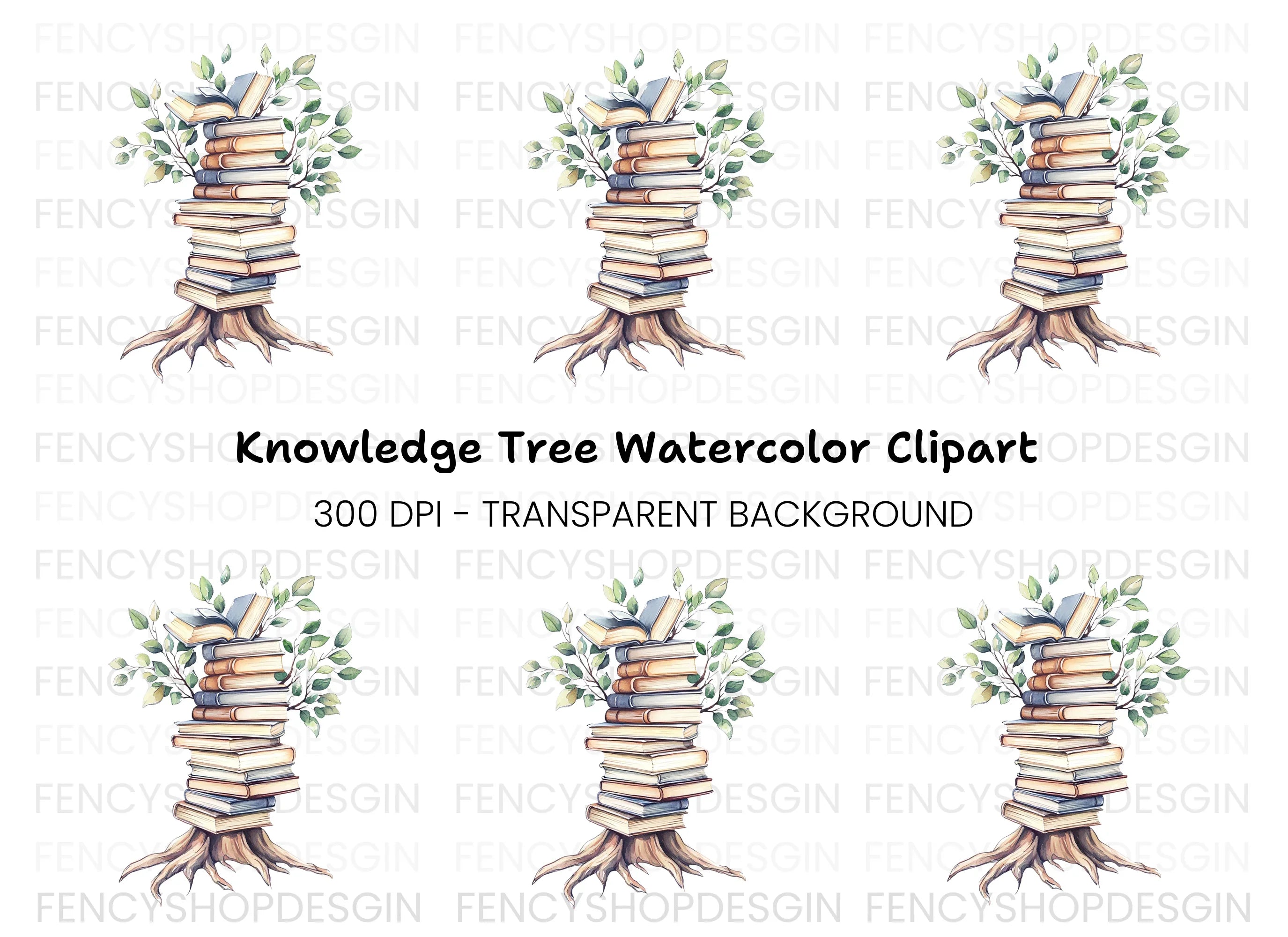 Stacked Books with Leaves Clipart Bundle