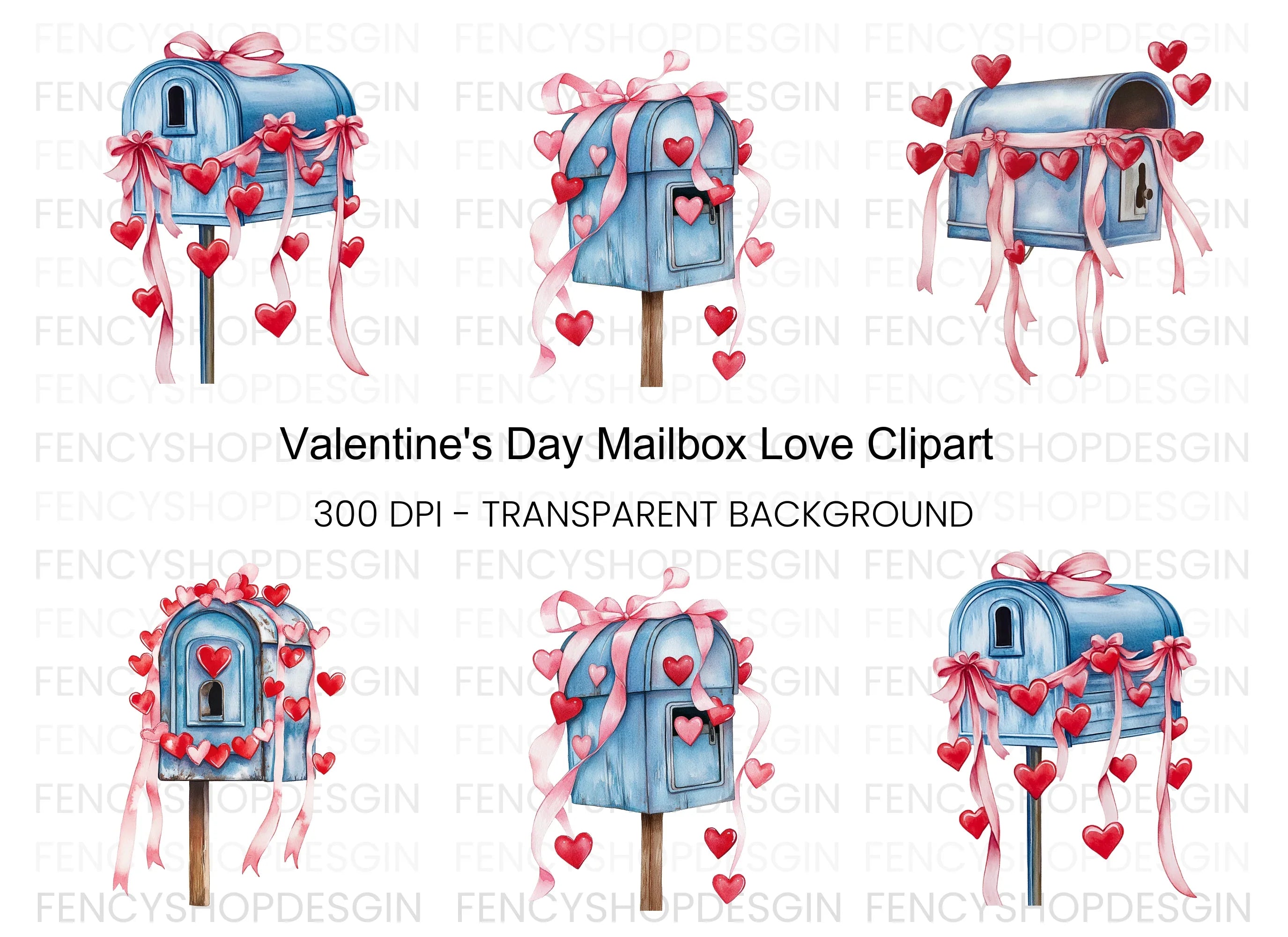 Valentine Mailbox Clipart Bundle