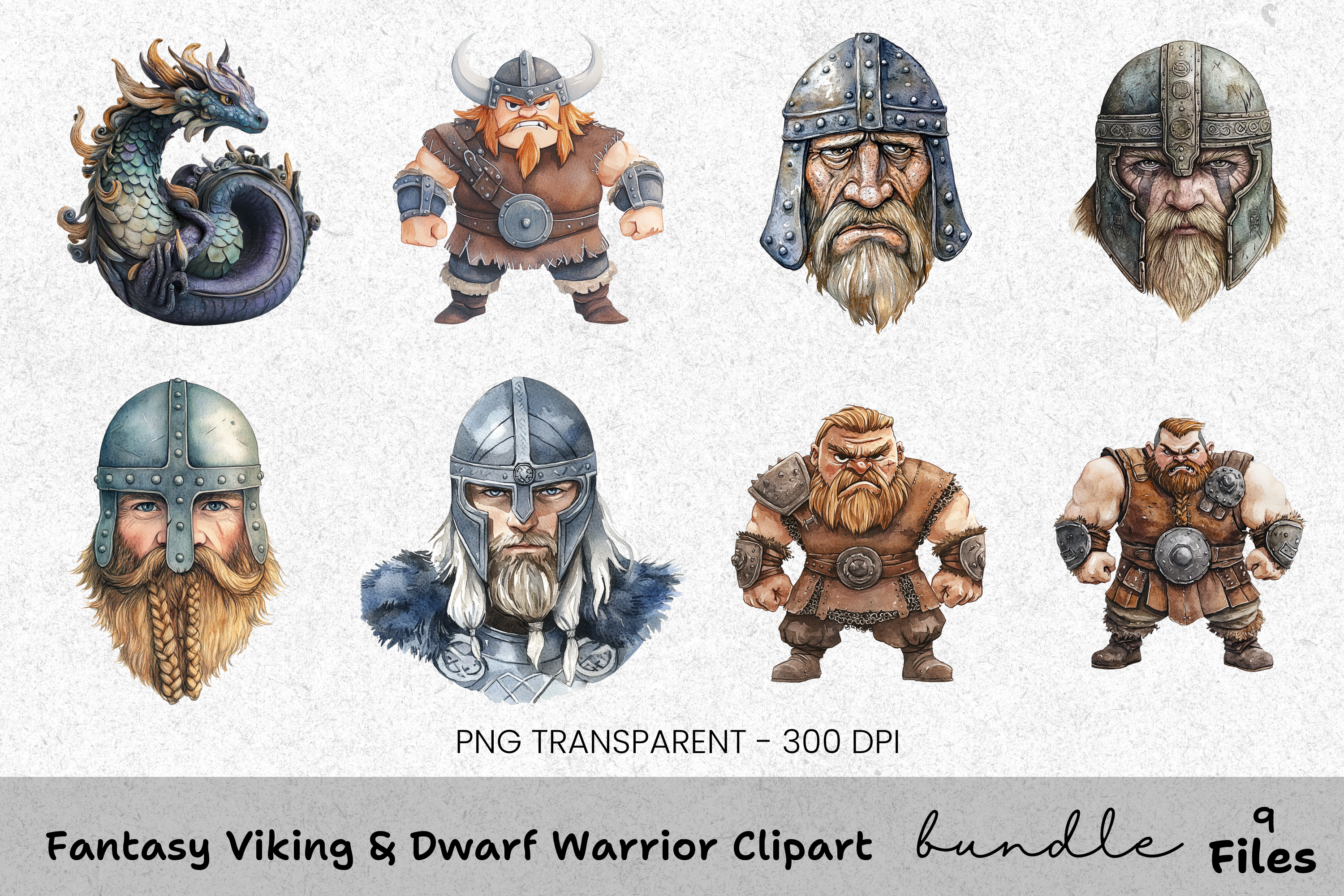 Fantasy Viking Dwarf Warrior Clipart Bundle