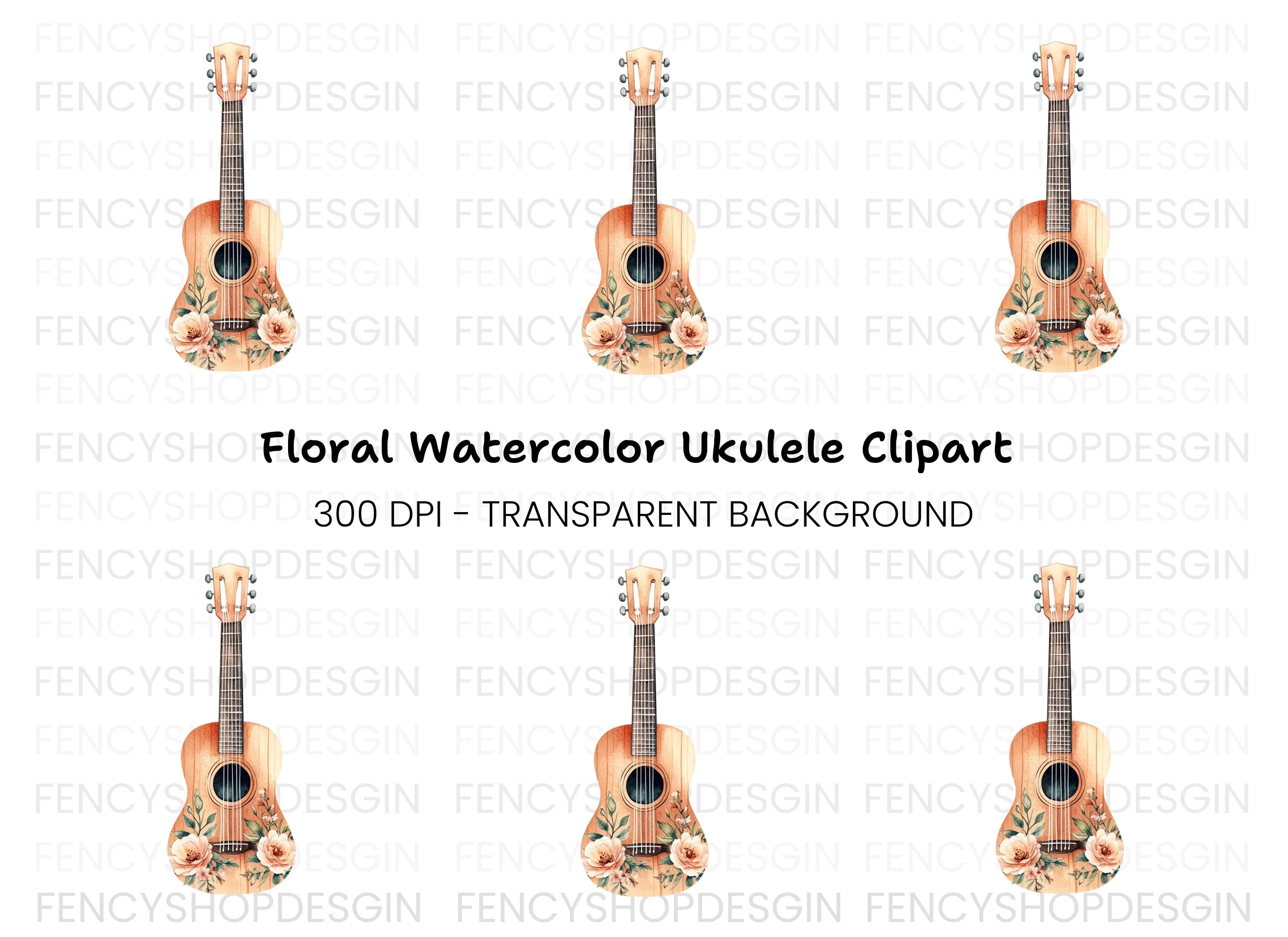 Floral Acoustic Guitar Clipart Bundle