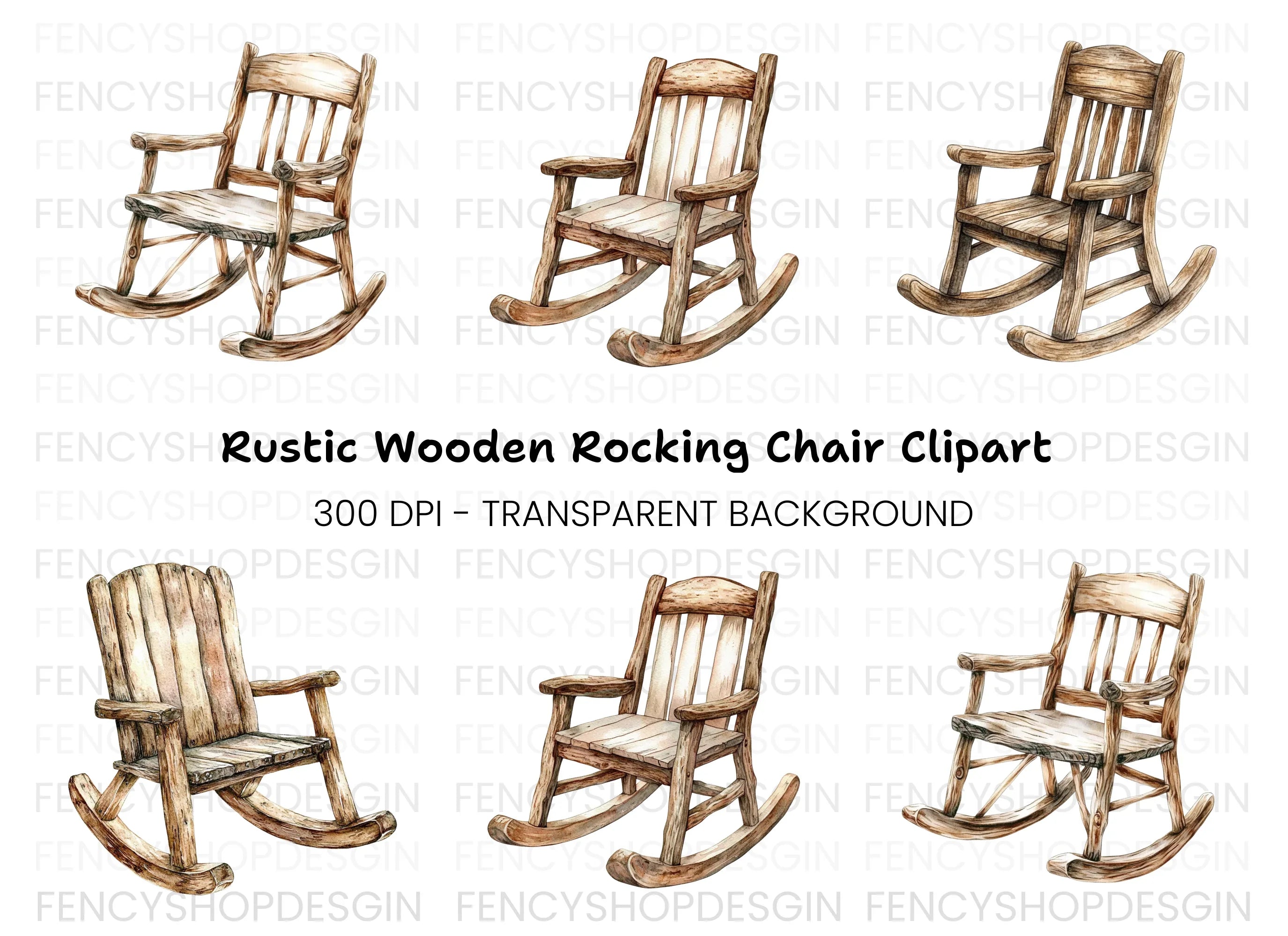 Rustic Wooden Rocking Chair Clipart Bundle
