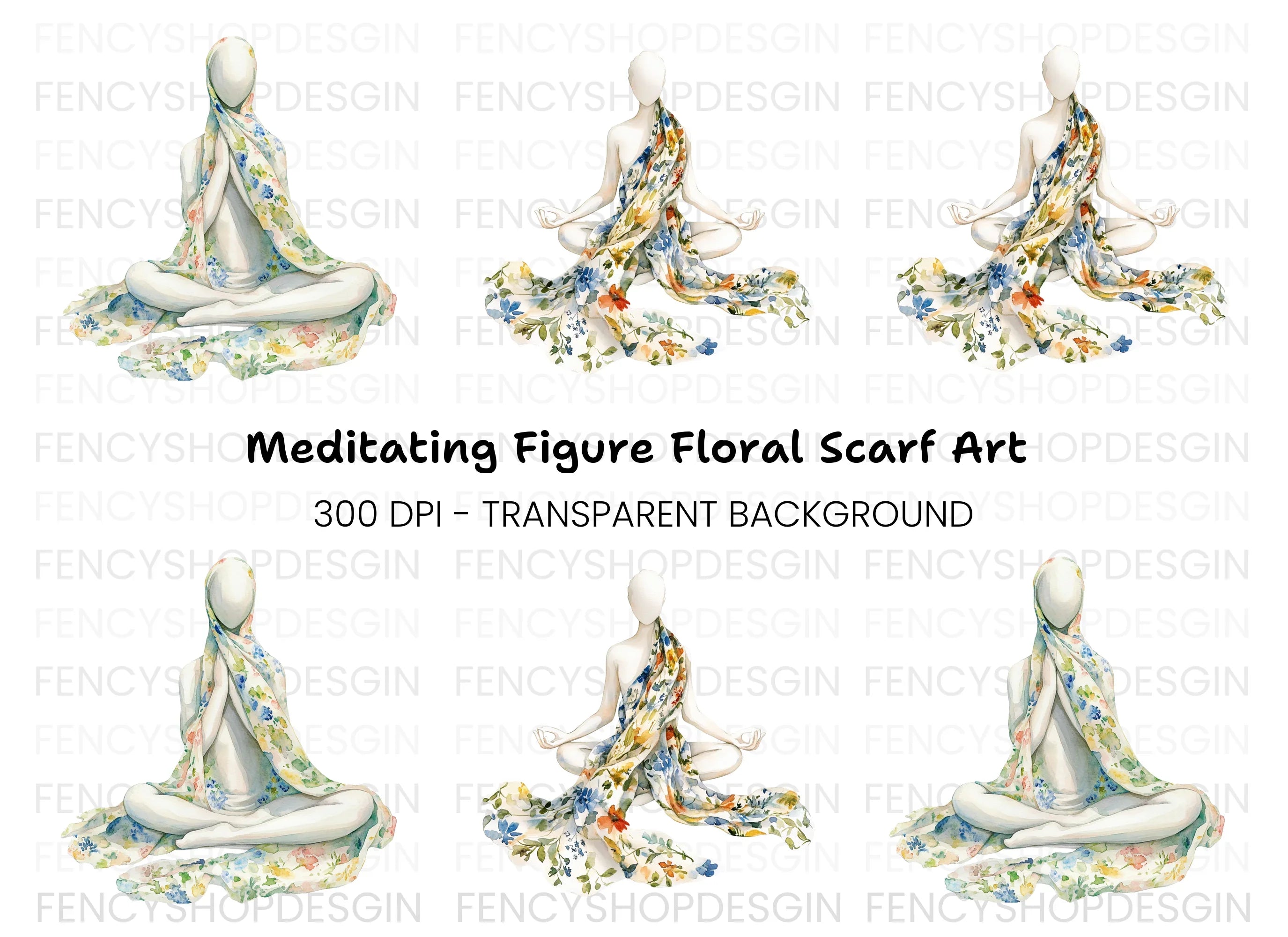 Meditating Mannequins Floral Clipart Bundle