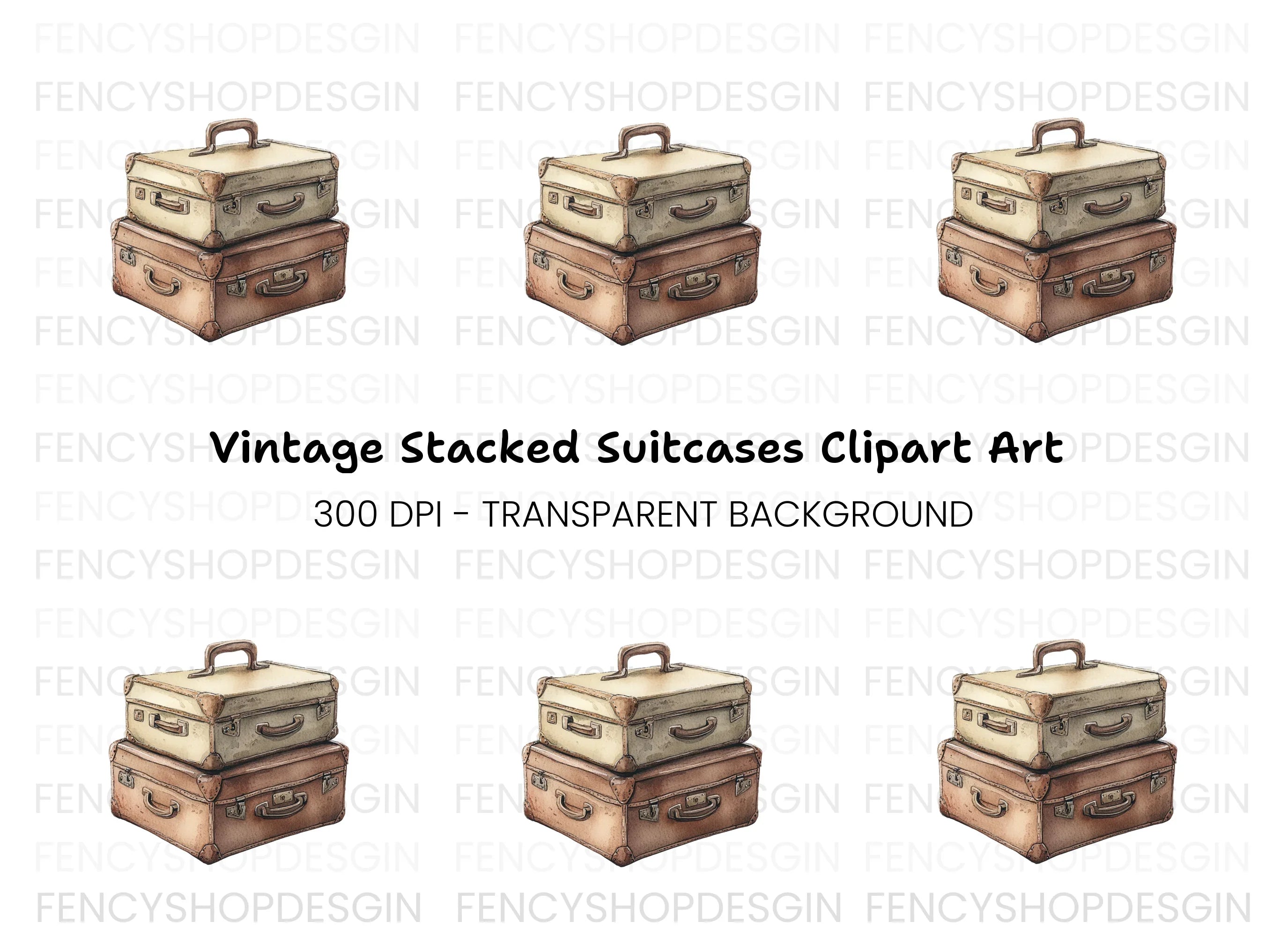 Stacked Vintage Luggage Clipart Bundle