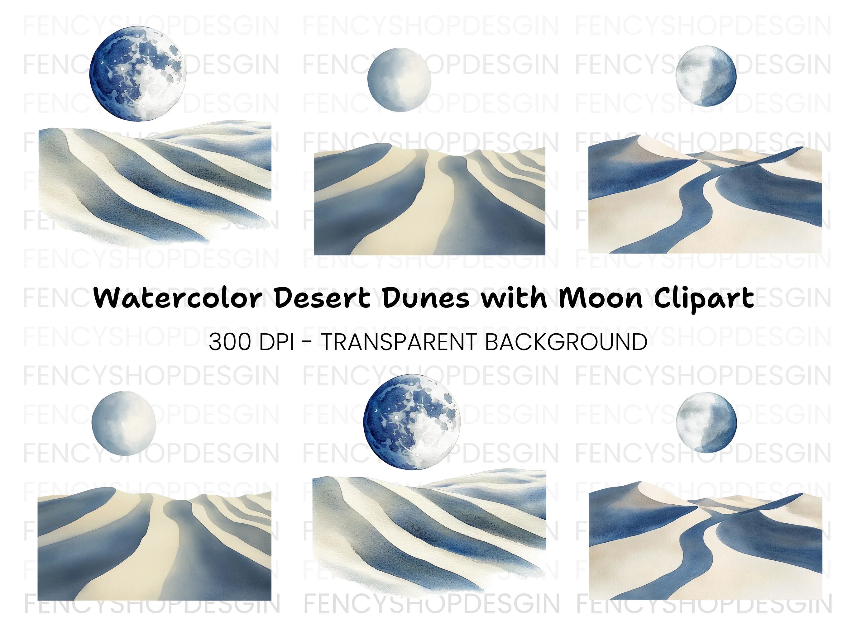 Moonlit Desert Landscape Clipart Bundle