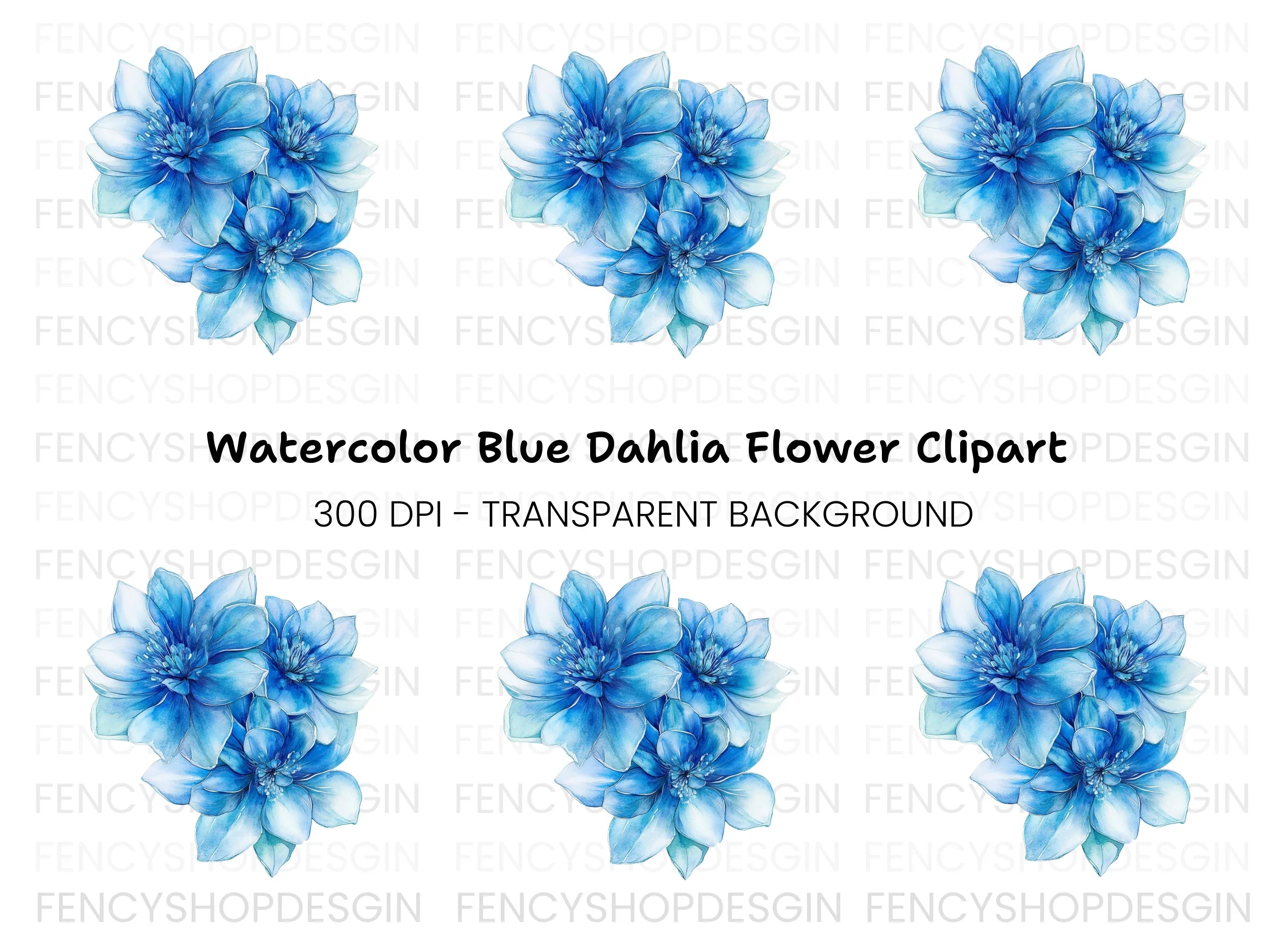 Exquisite Blue Floral Cluster Clipart Bundle
