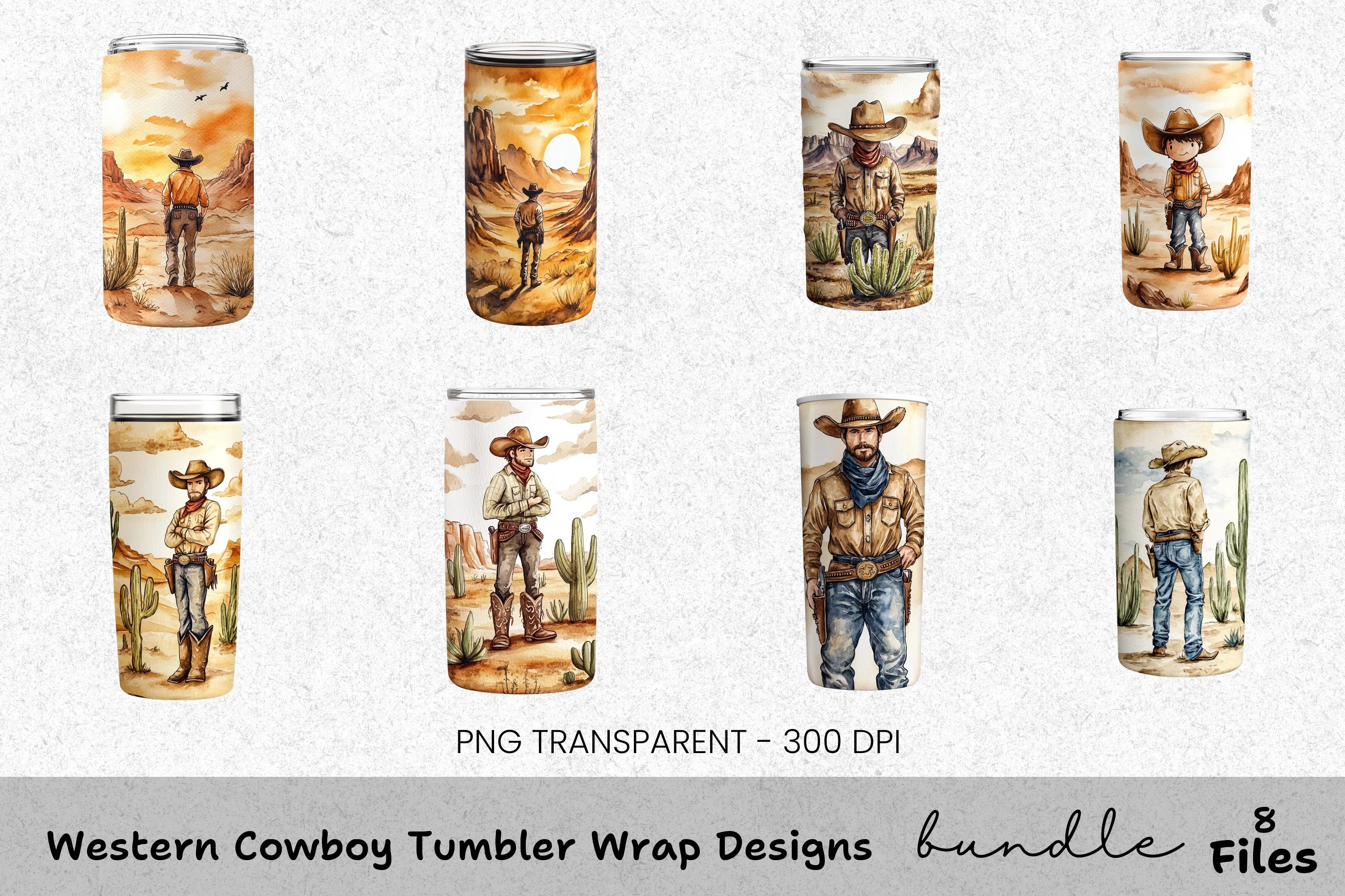 Western Cowboy Tumbler Designs Clipart Bundle