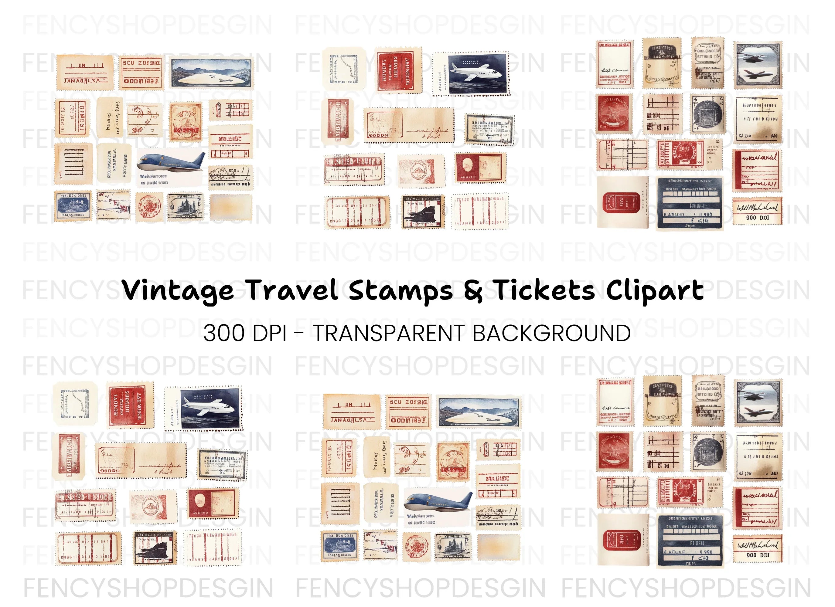 Assorted Vintage Stamps Clipart Bundle