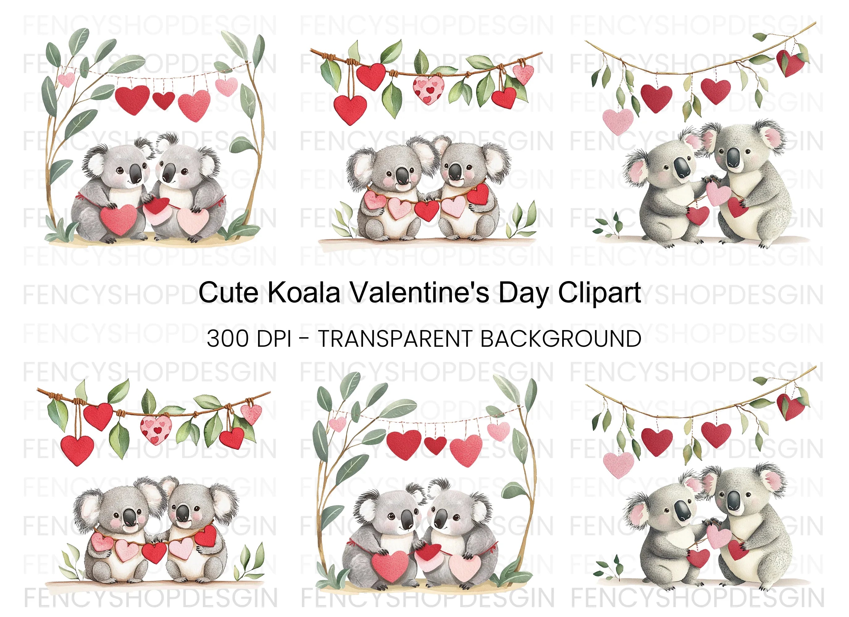 Cute Koala Valentine Day Clipart Bundle