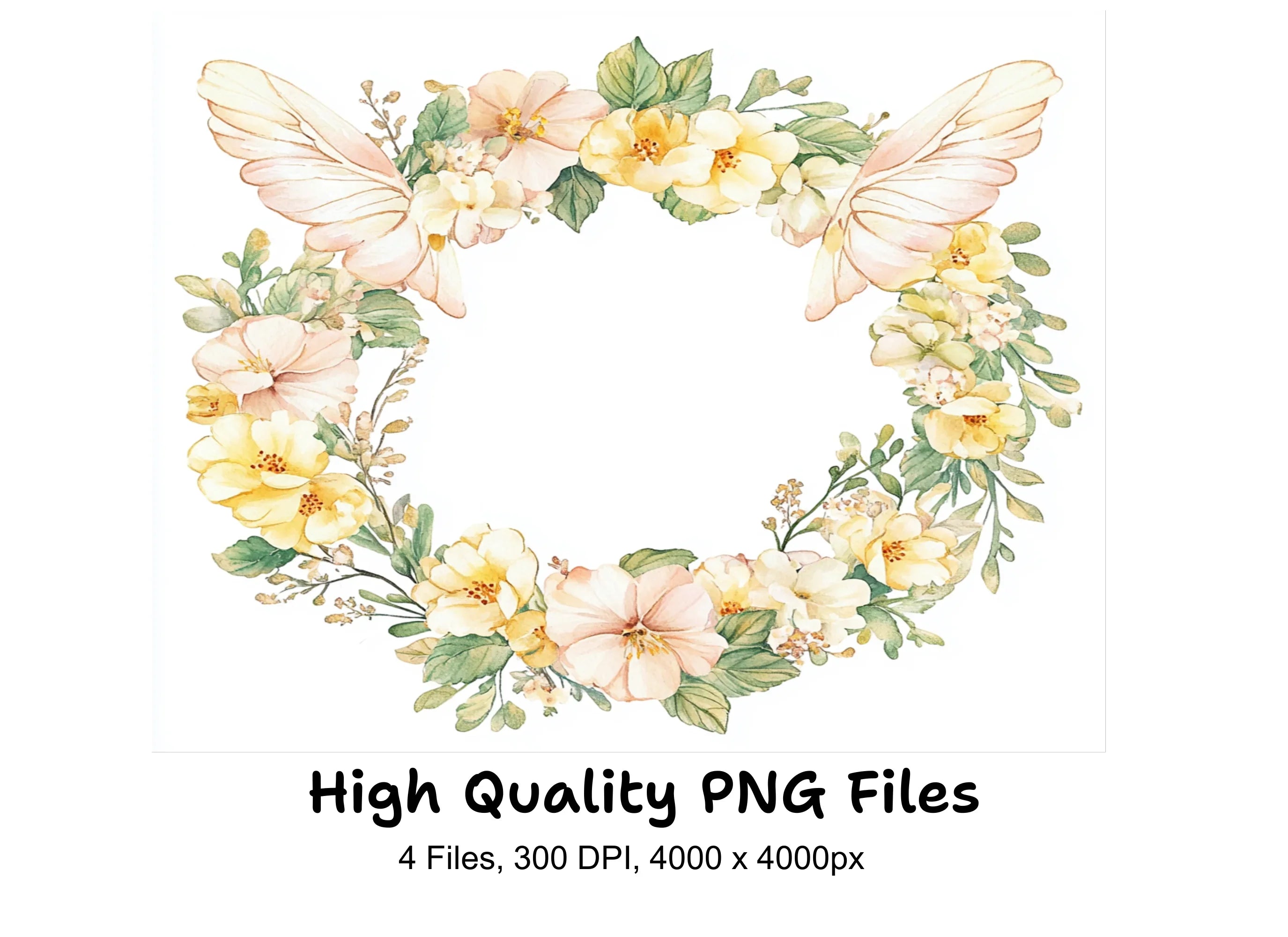 Floral Wreath with Butterflies Clipart Bundle