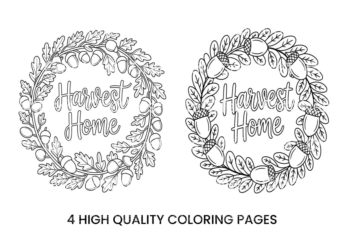 Acorn Wreath Harvest Home Coloring Books