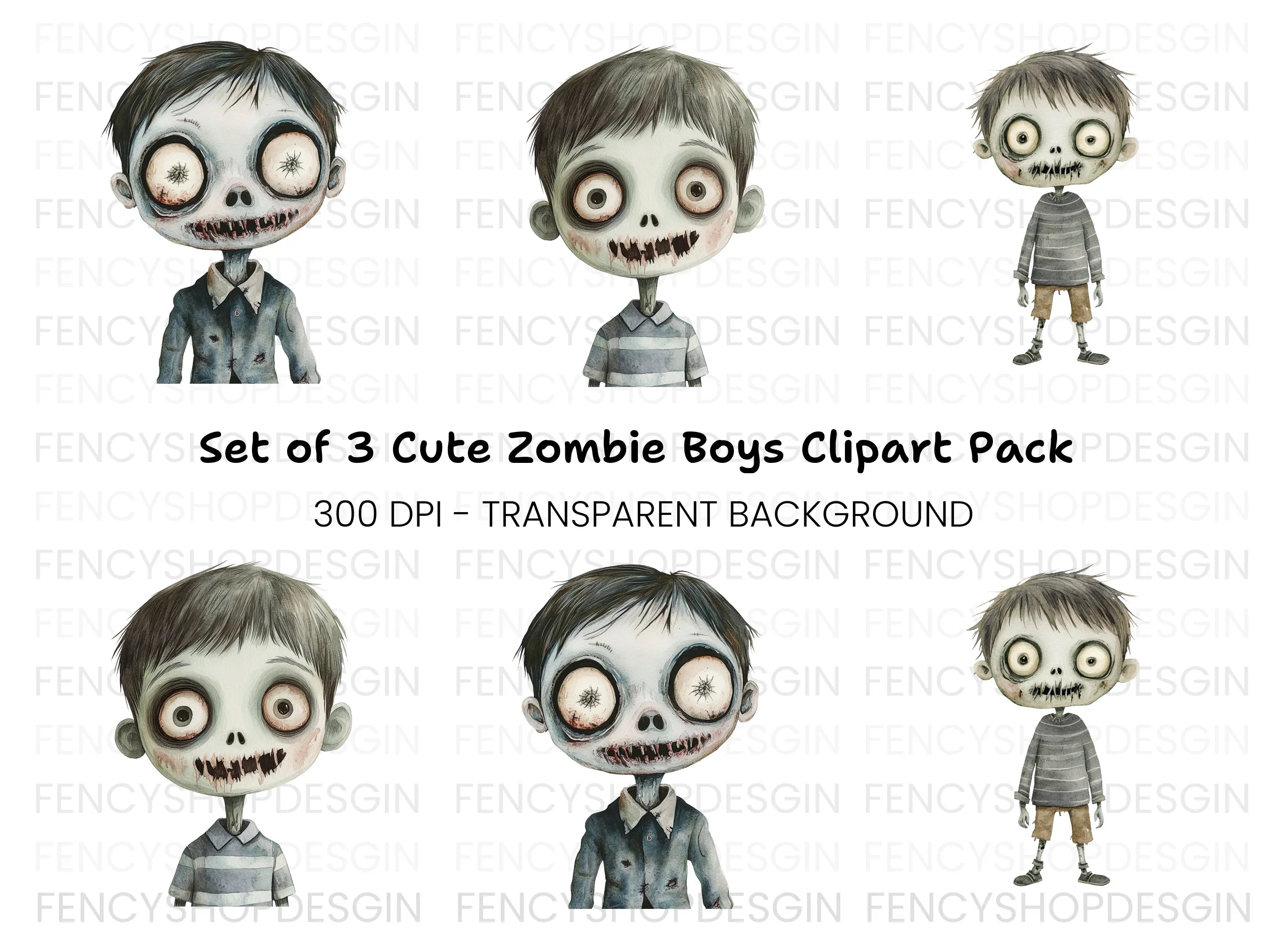 Spooky Zombie Boy Clipart Bundle