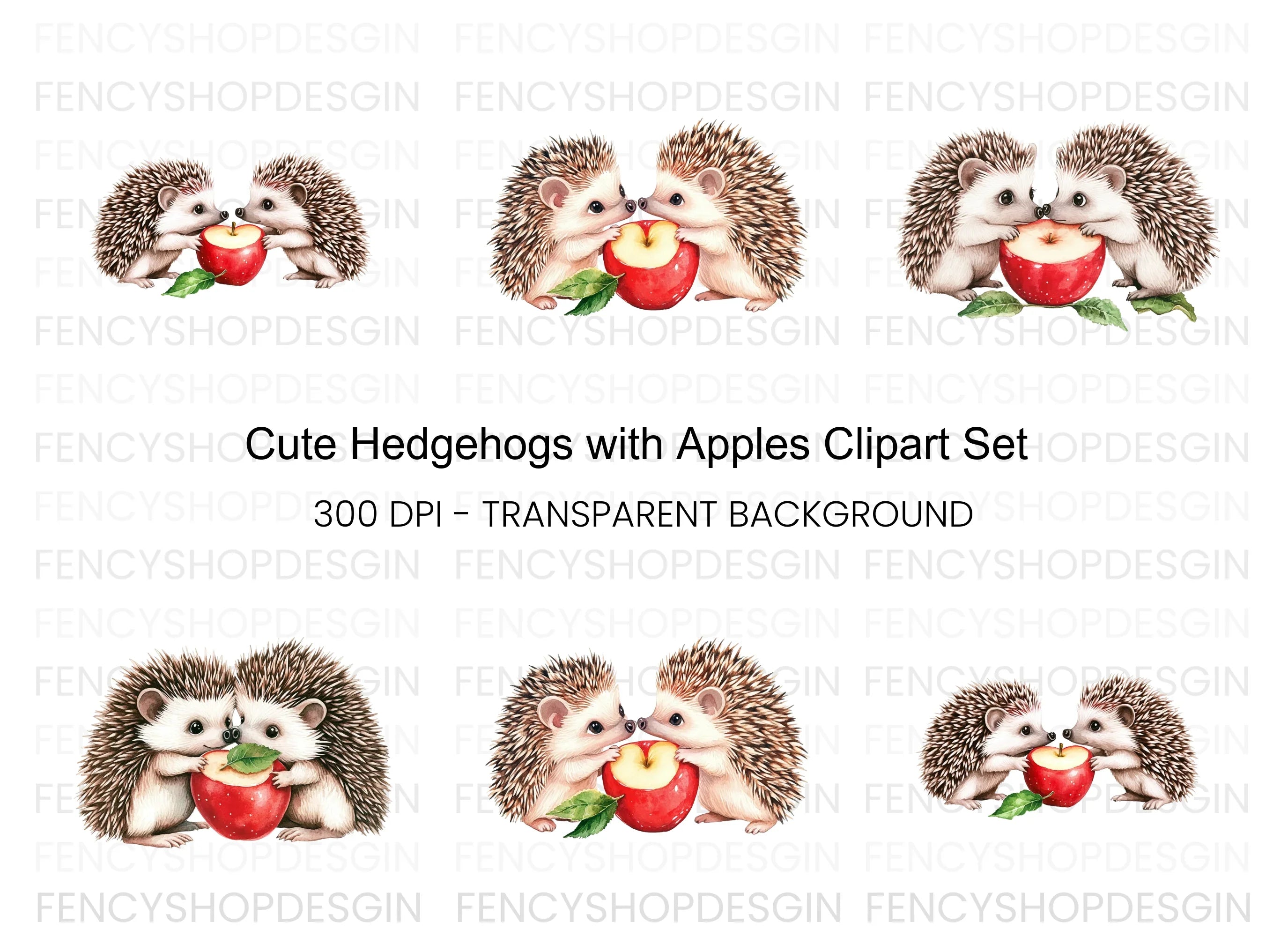 Cute Hedgehogs with Apples Clipart Bundle