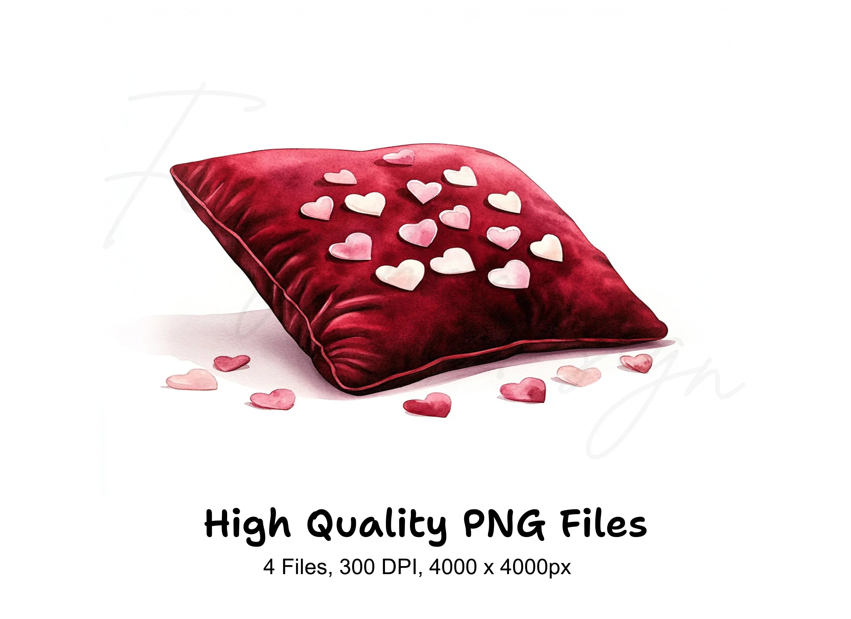 Red Velvet Heart Pillow Clipart Bundle