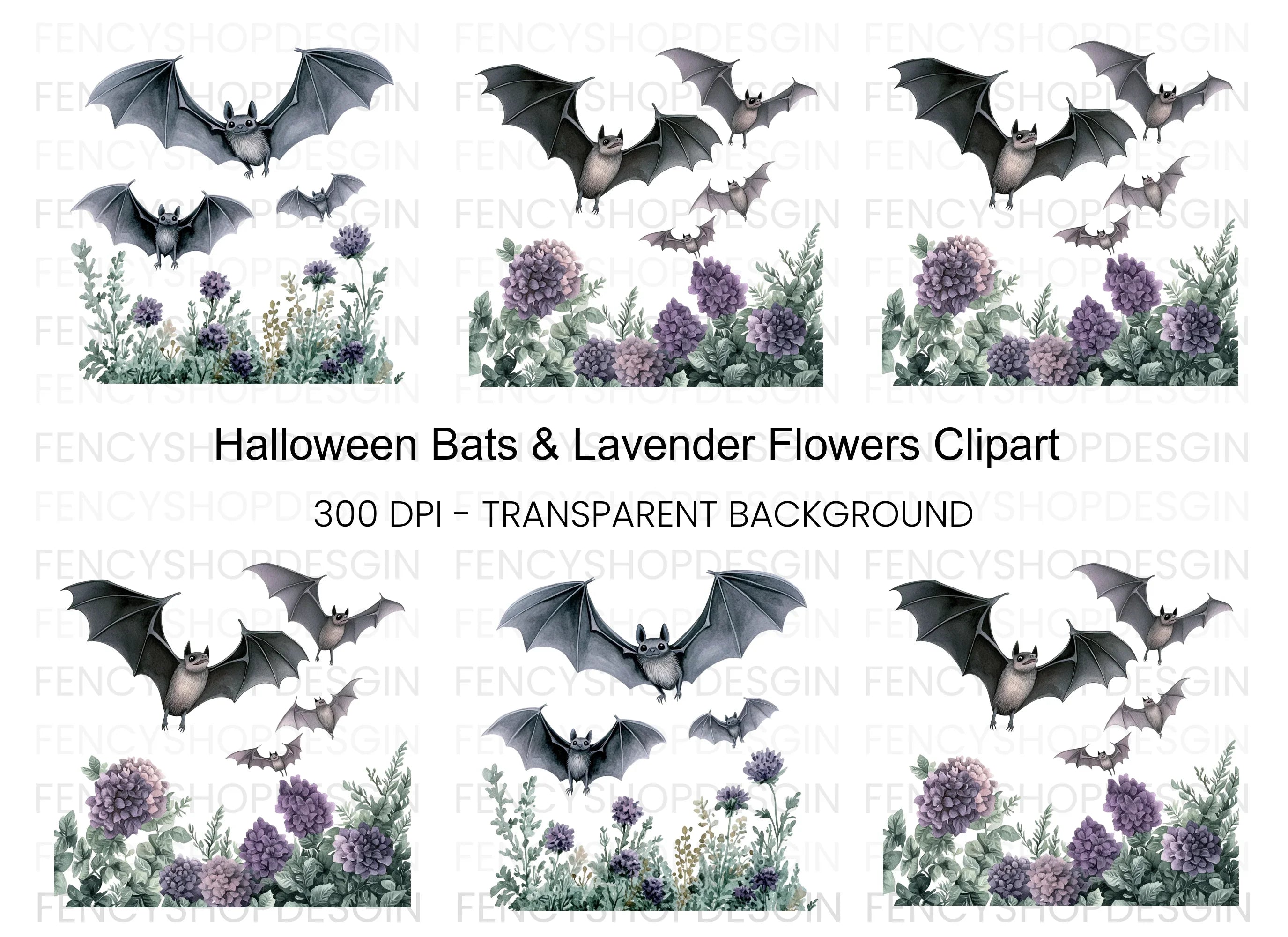 Spooky Bats and Flowers Clipart Bundle