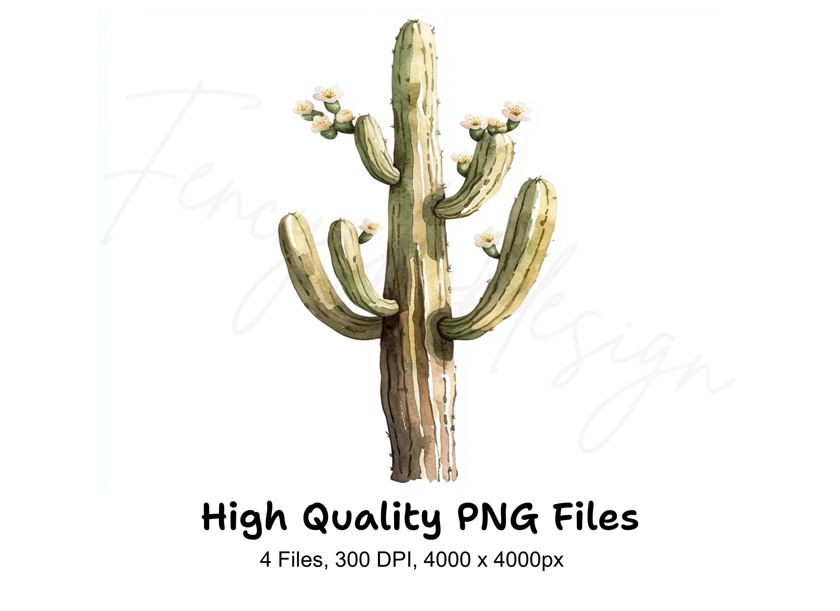 Flowering Saguaro Cactus Clipart Bundle