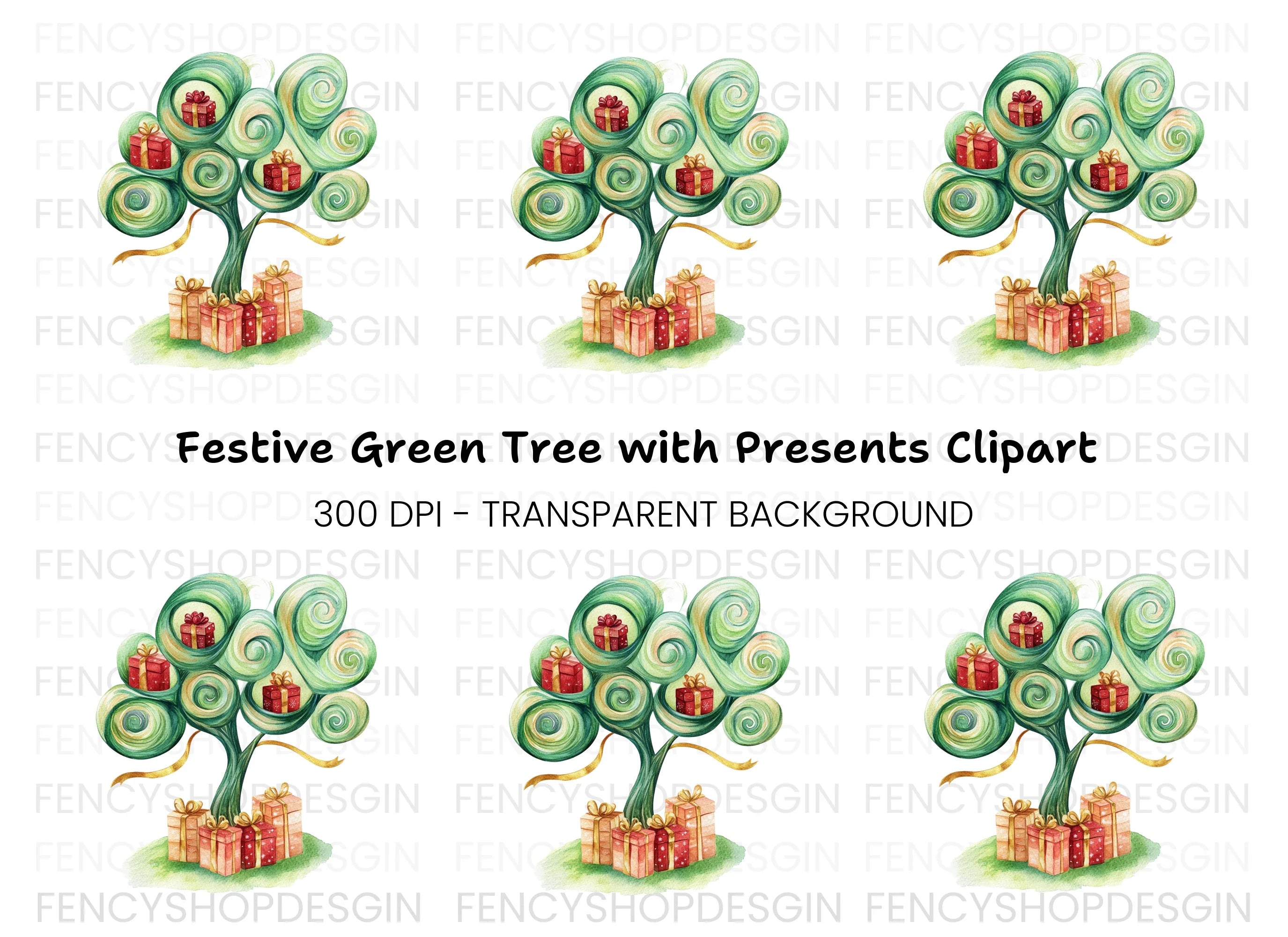 Whimsical Gift Tree Clipart Bundle