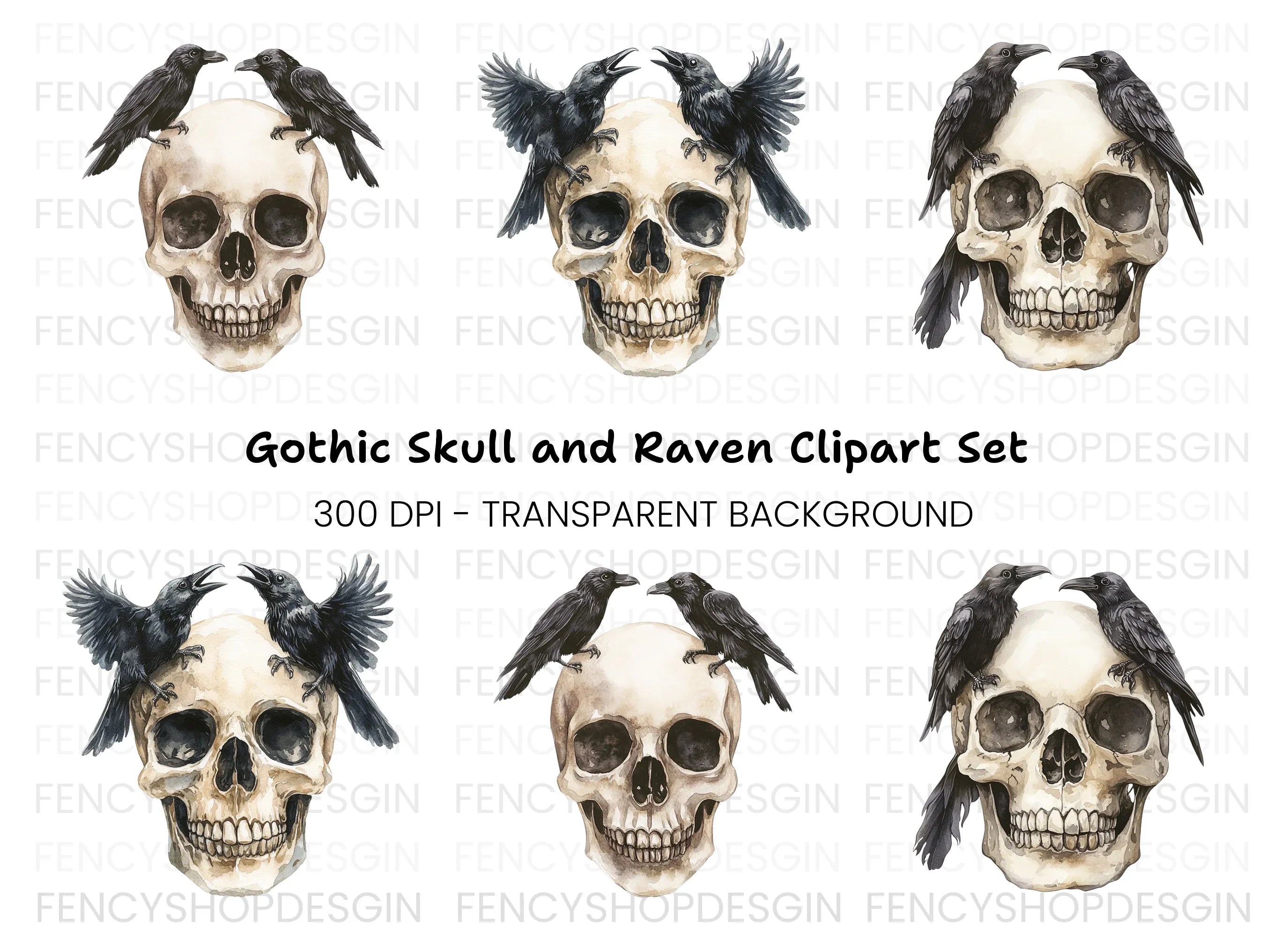 Skull and Raven Clipart Bundle