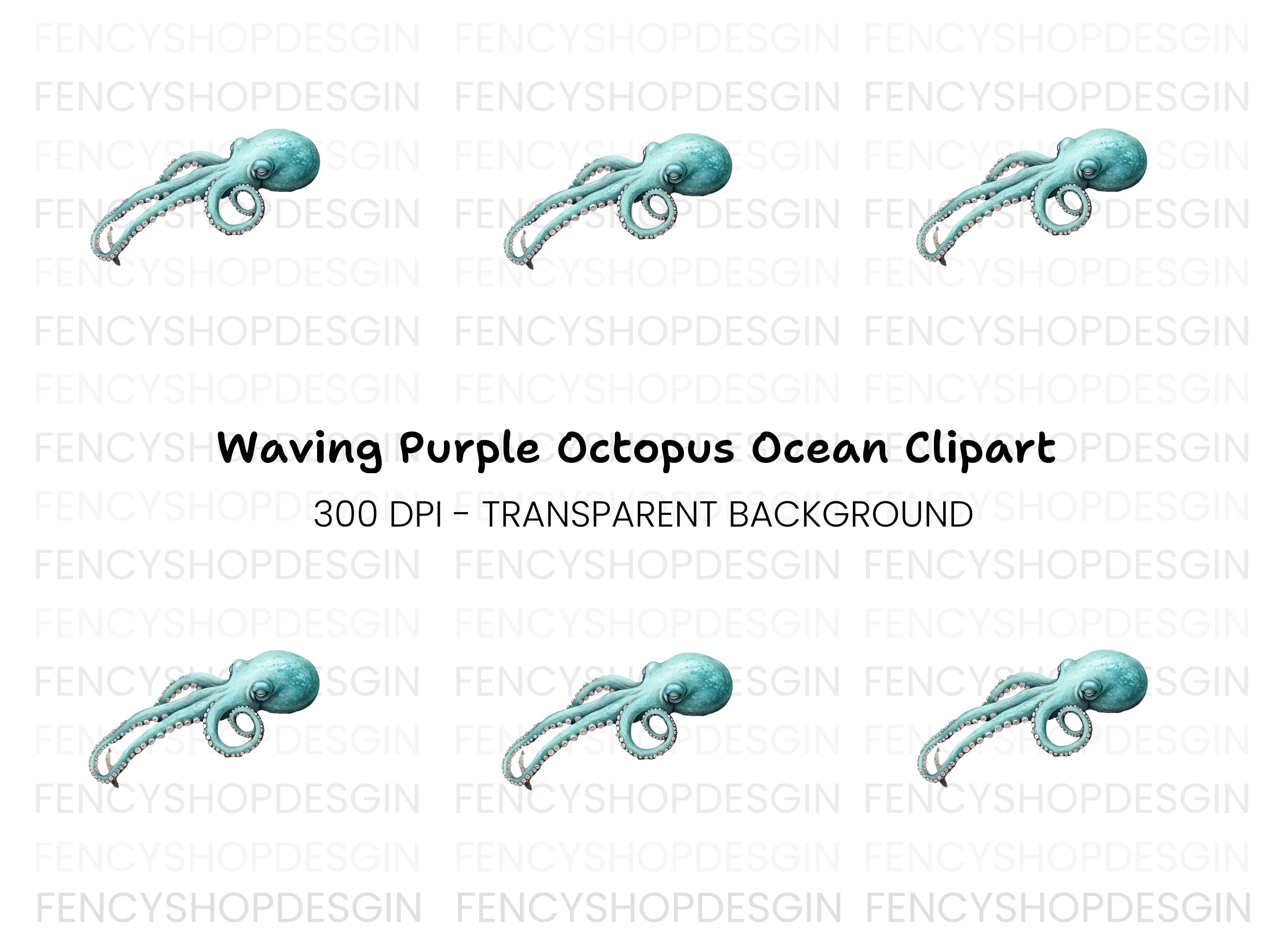 Realistic Blue Octopus Clipart Bundle