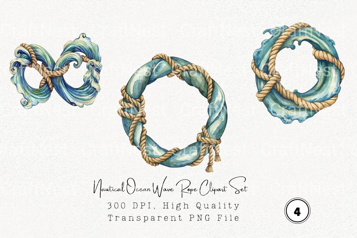 Nautical Ocean Wave Rope Clipart Bundle