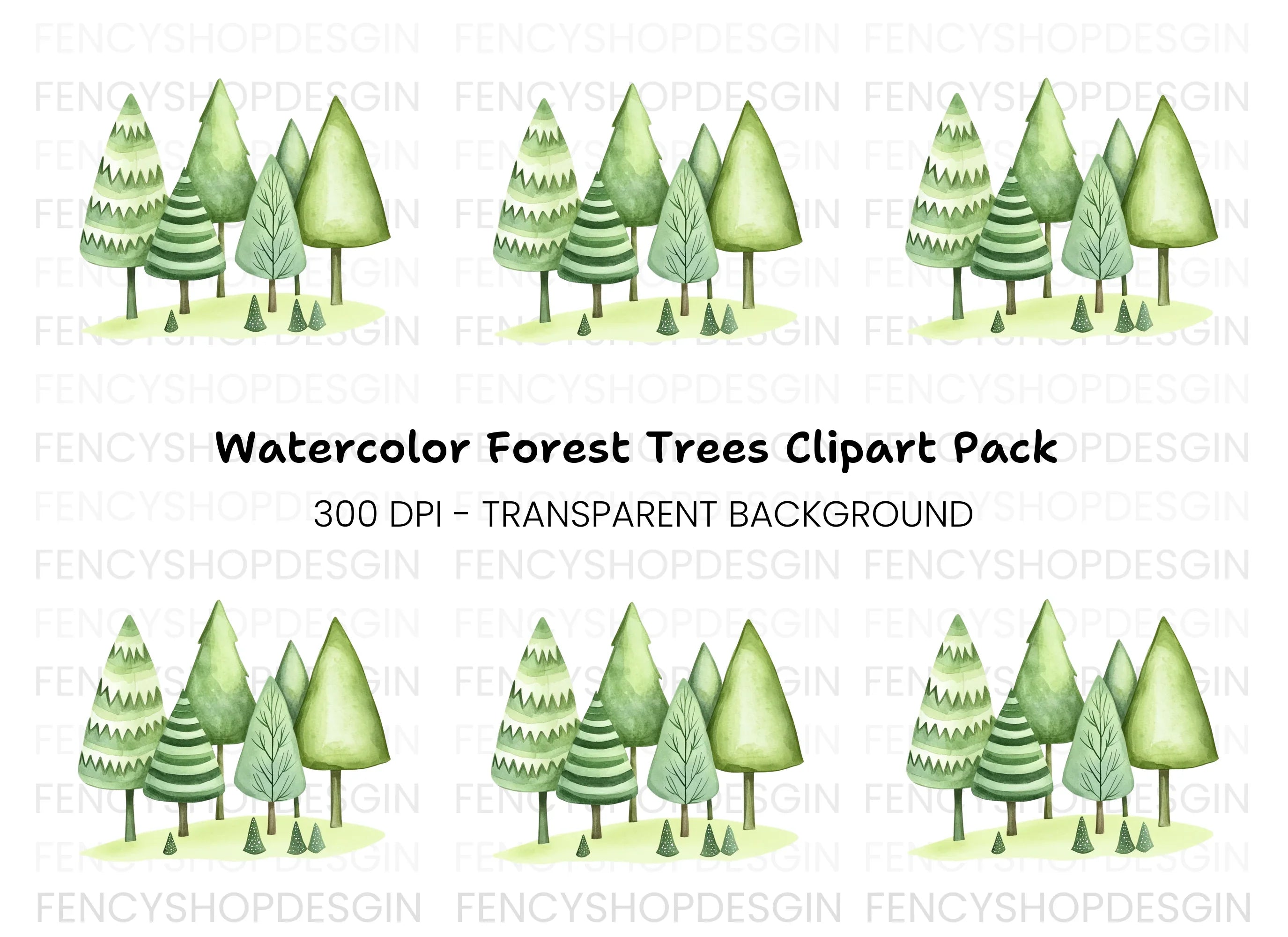Green Forest Trees Clipart Bundle
