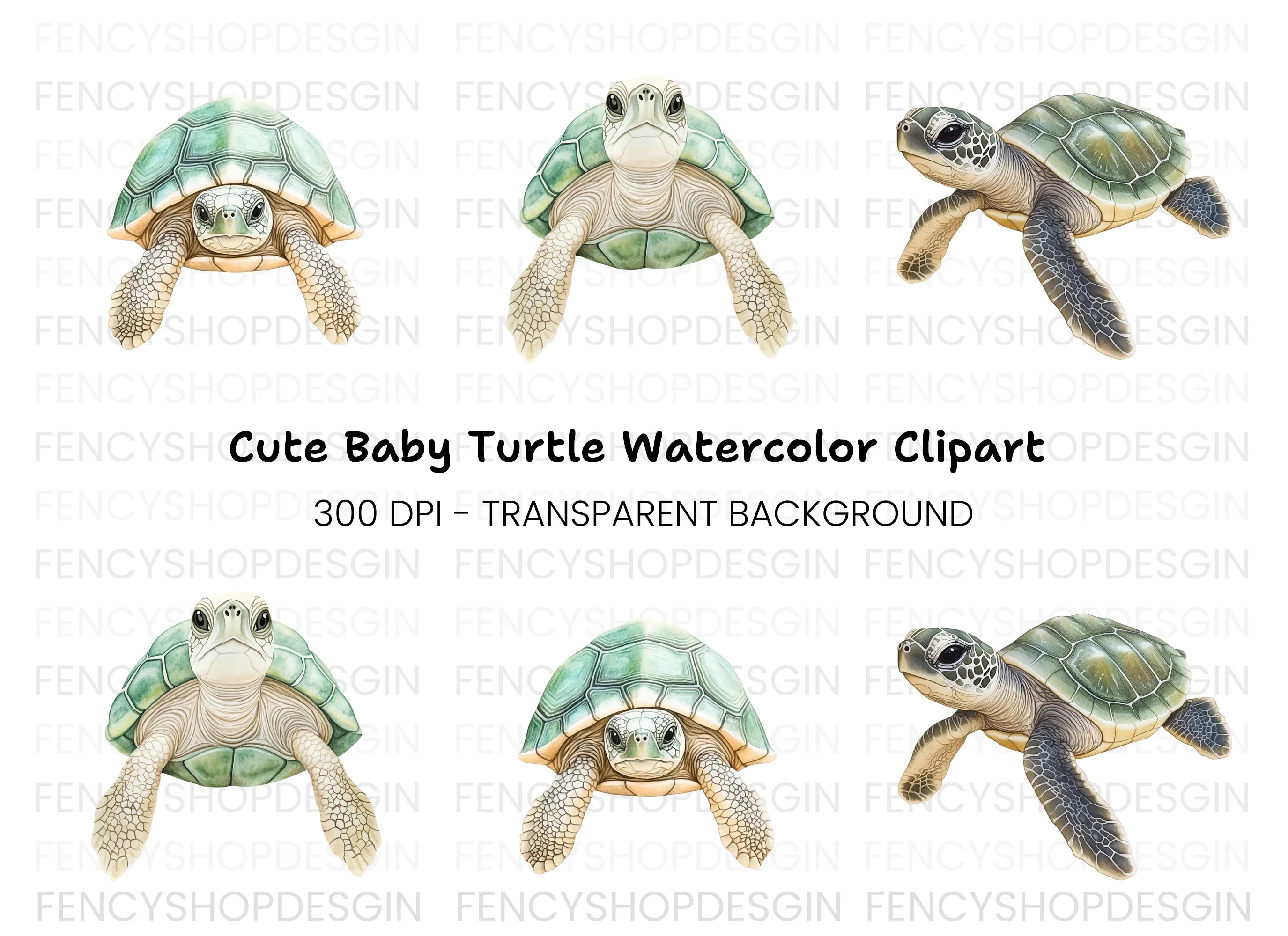 Cute Baby Sea Turtle Clipart Bundle
