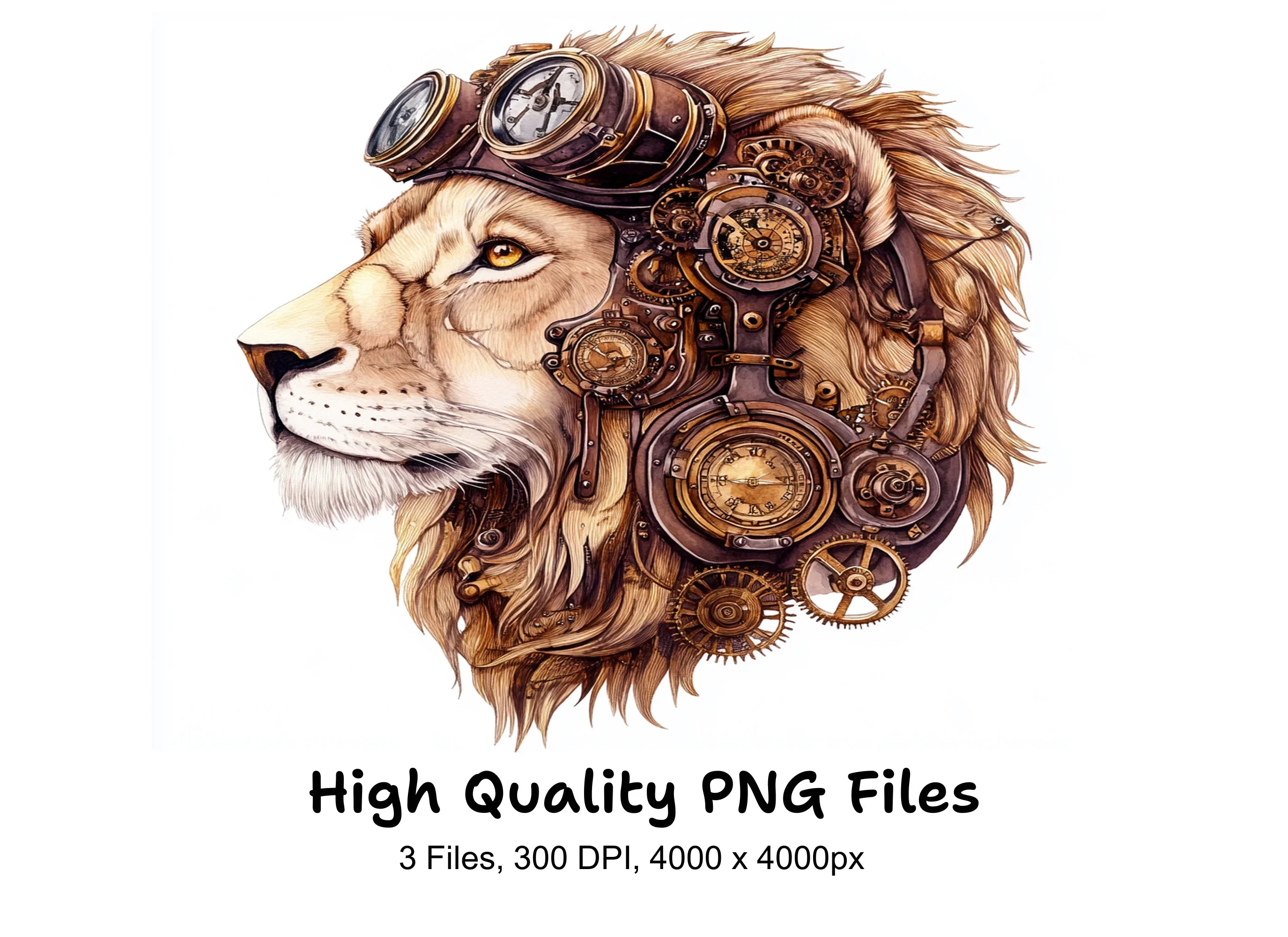 Steampunk Lion Heads Clipart Bundle