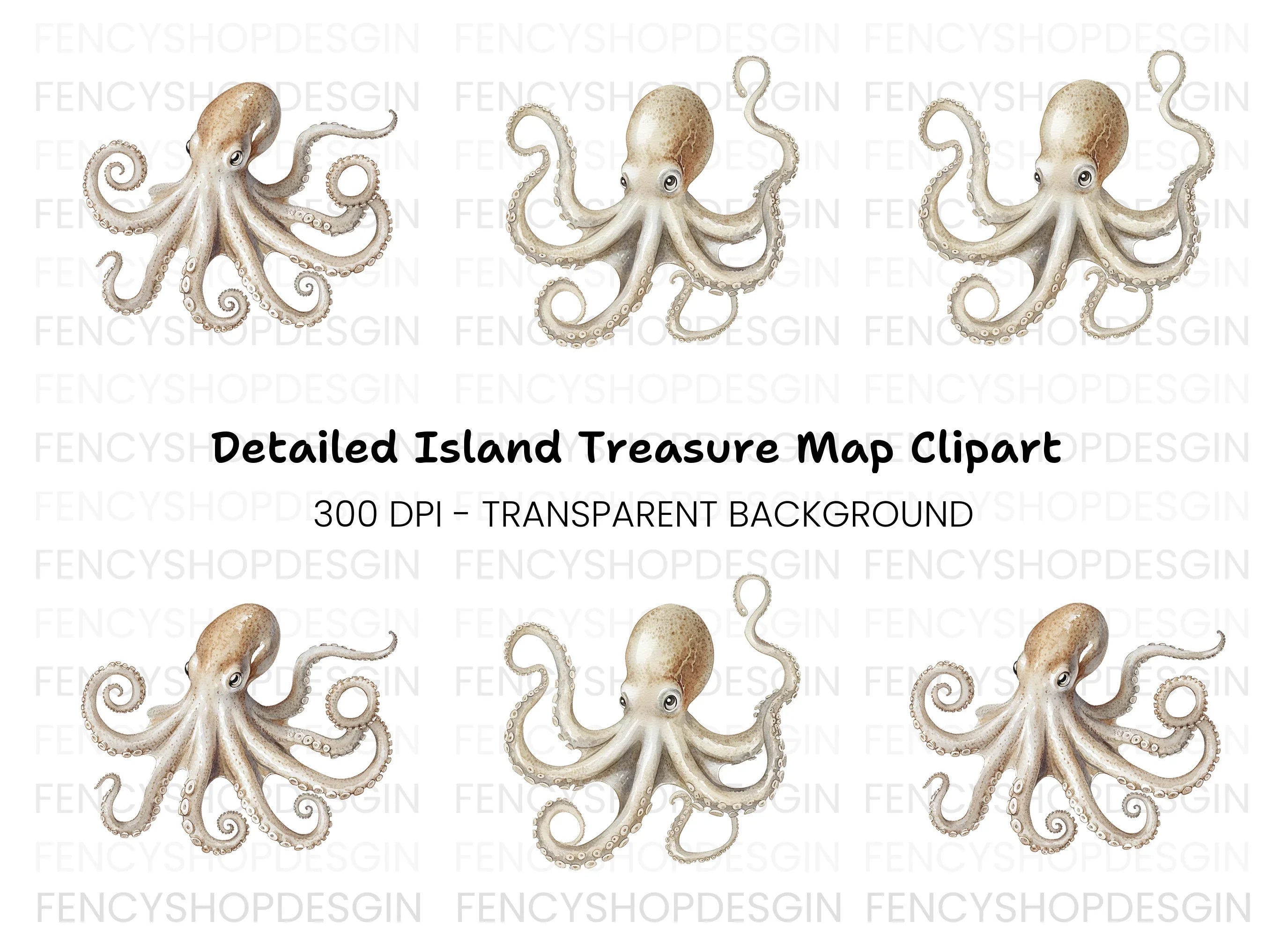 Realistic Octopus Duo Clipart Bundle