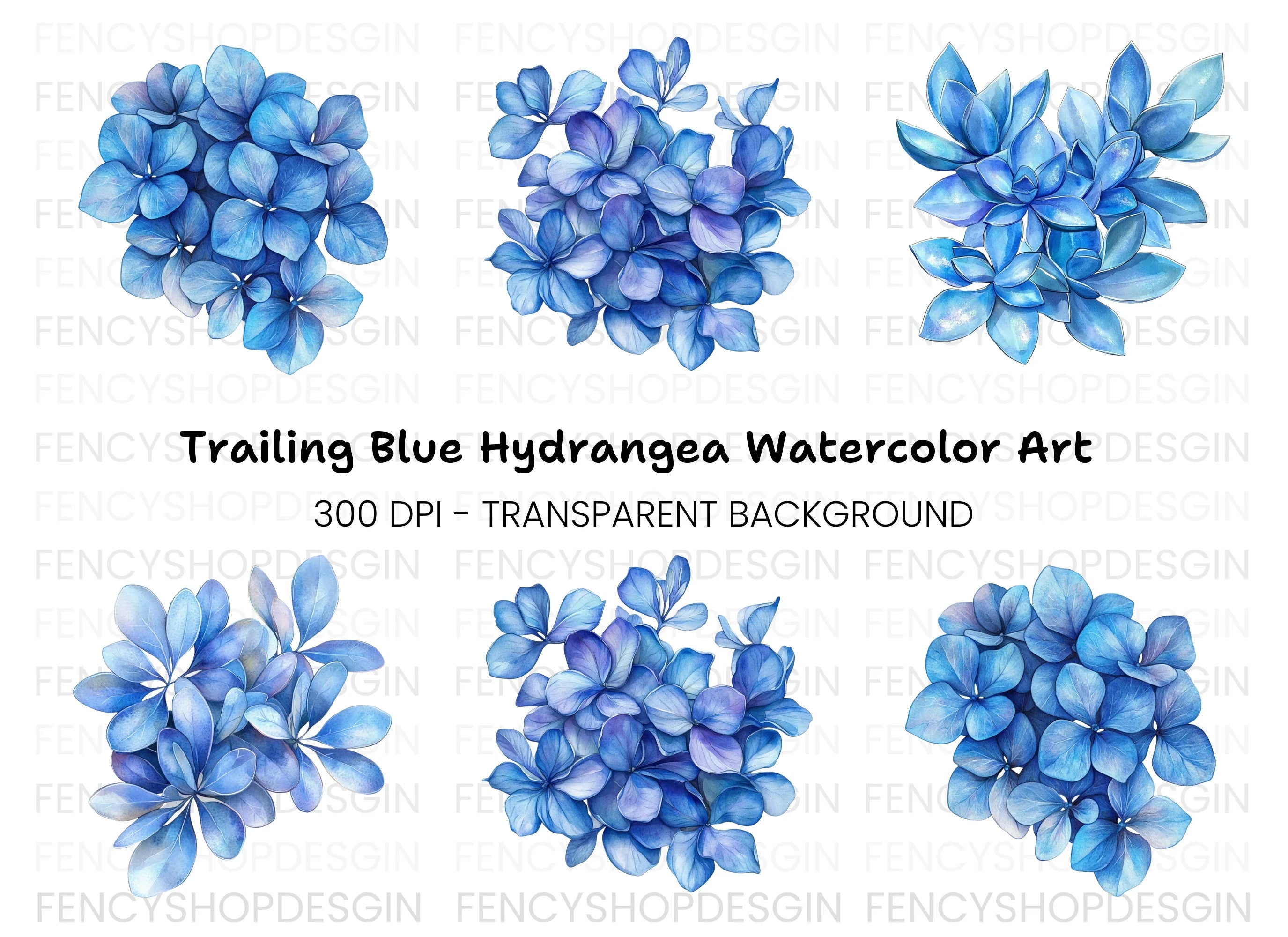 Blue Succulent and Leaf Clipart Bundle