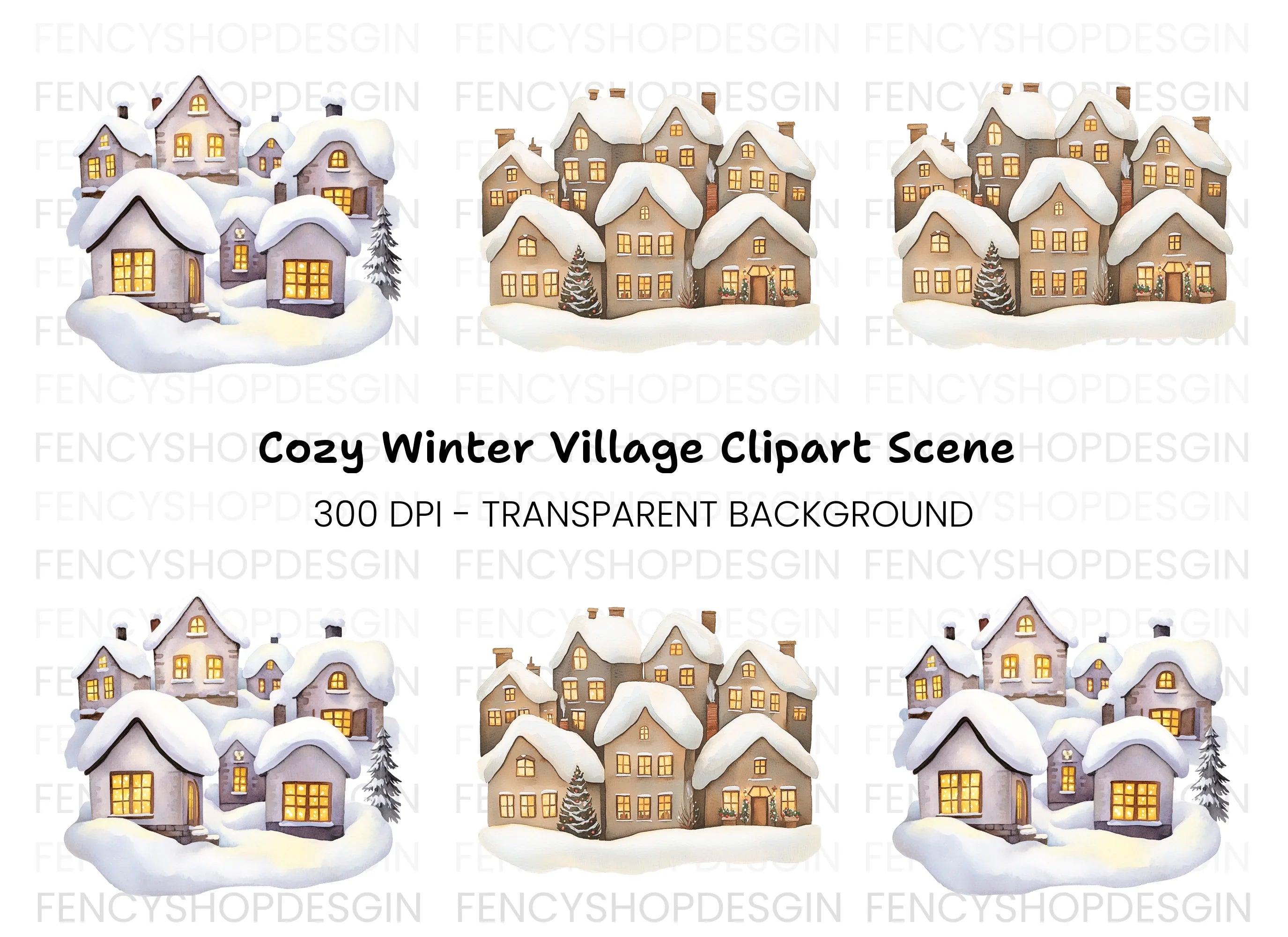 Cozy Winter Houses Clipart Bundle