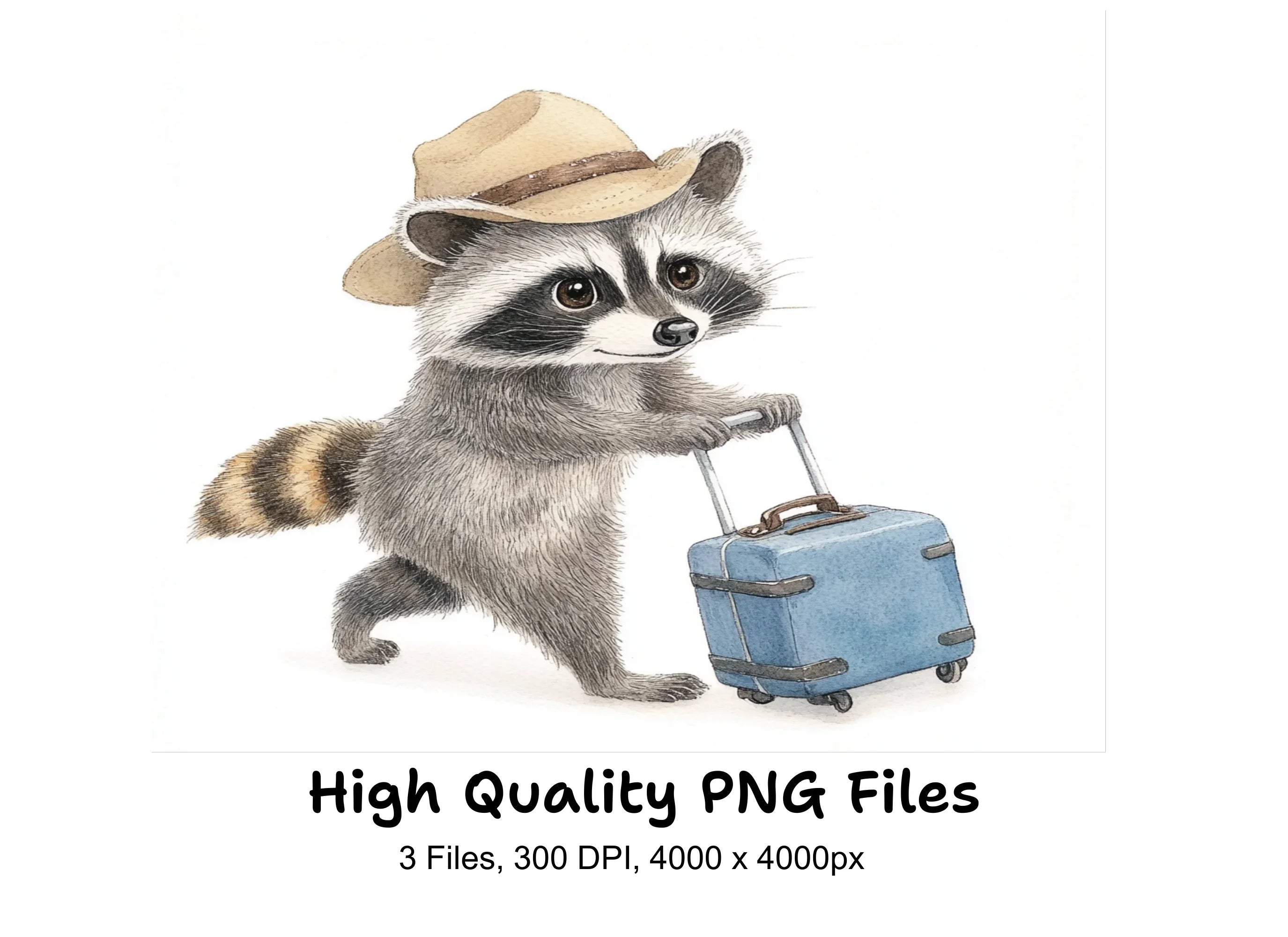 Traveling Raccoon with Luggage Clipart Bundle