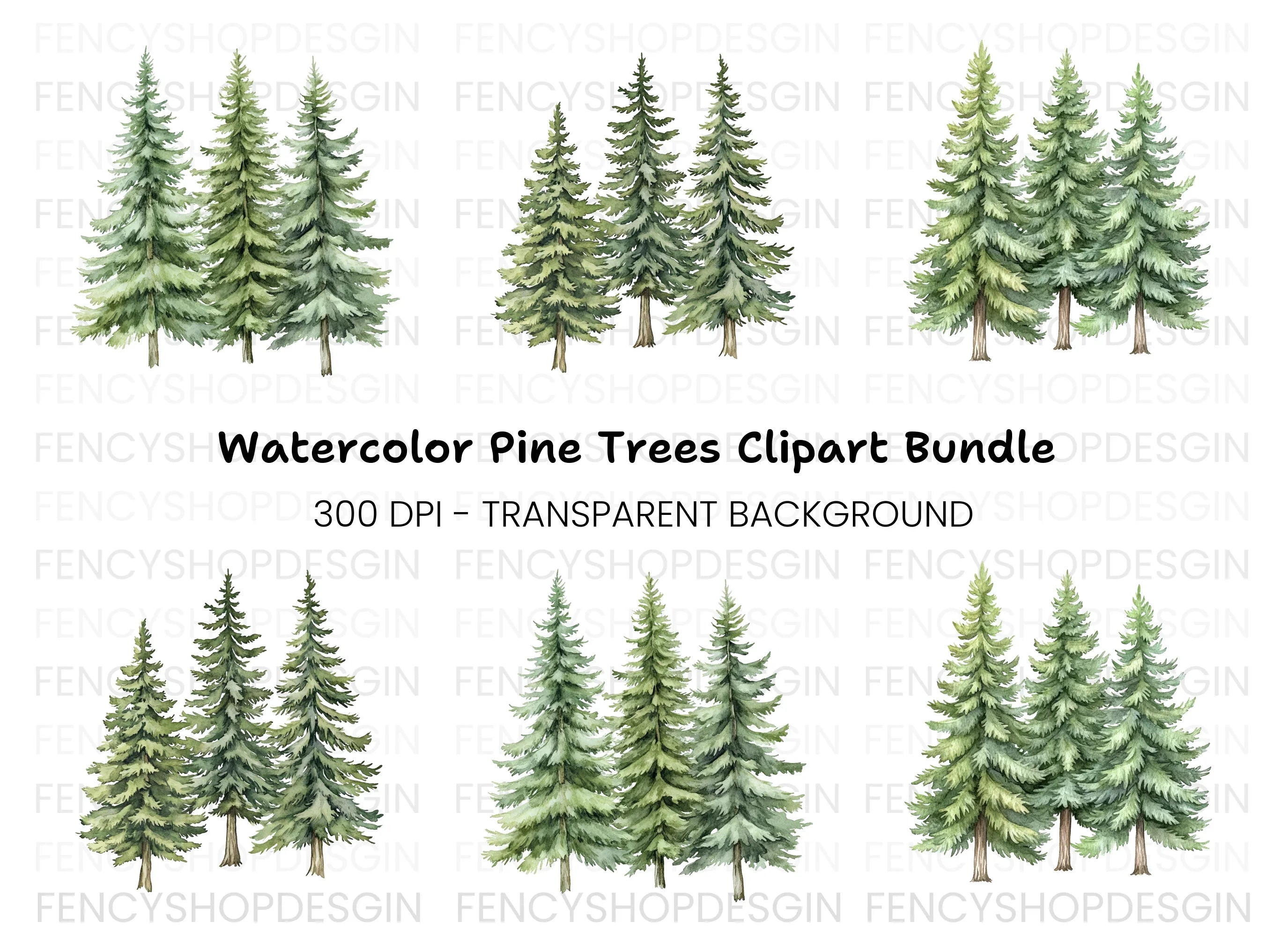 Pine Tree Forest Clipart Bundle